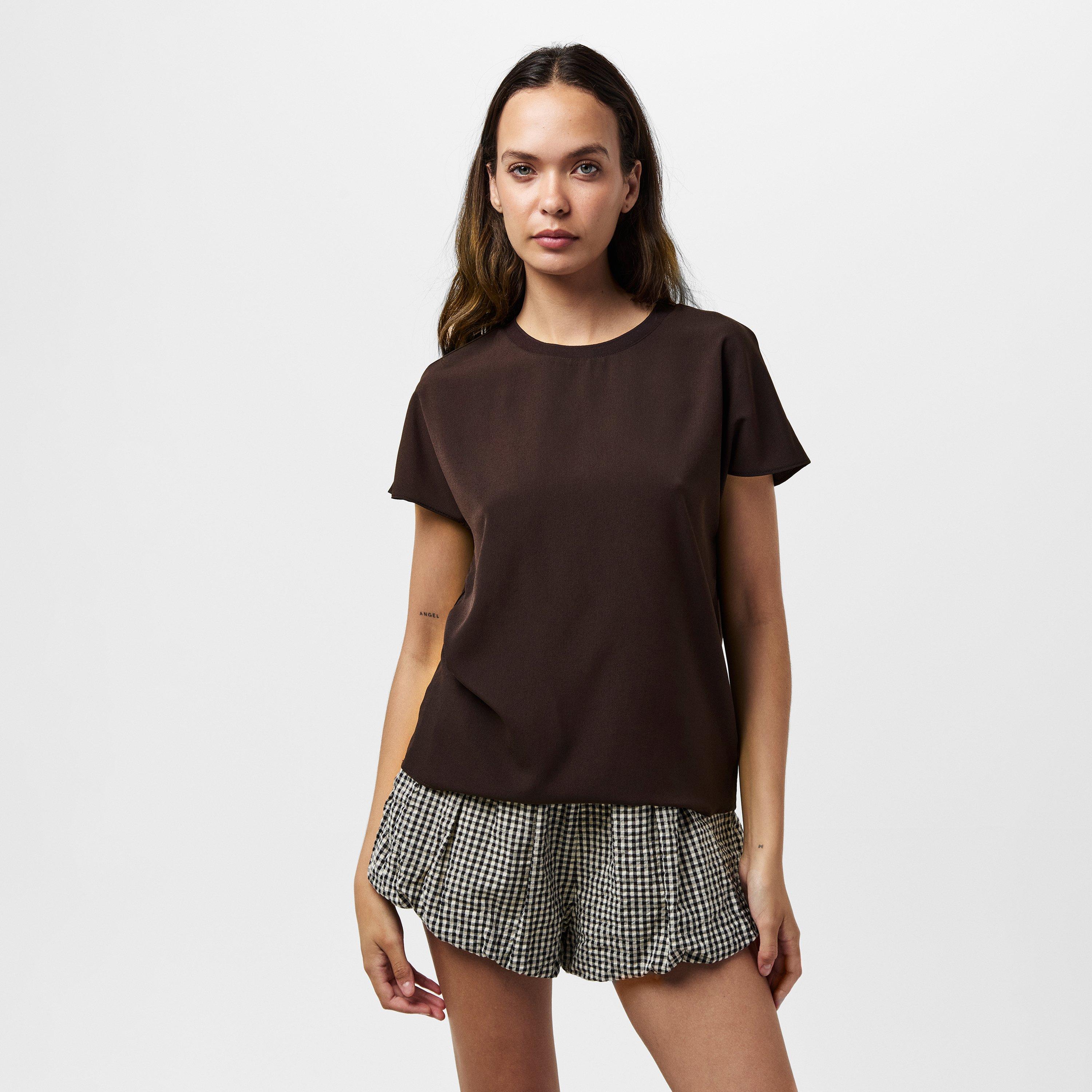 Chocolate - French Connection - Women's Crepe Crew Neck Regular Fit T-Shirt - 3