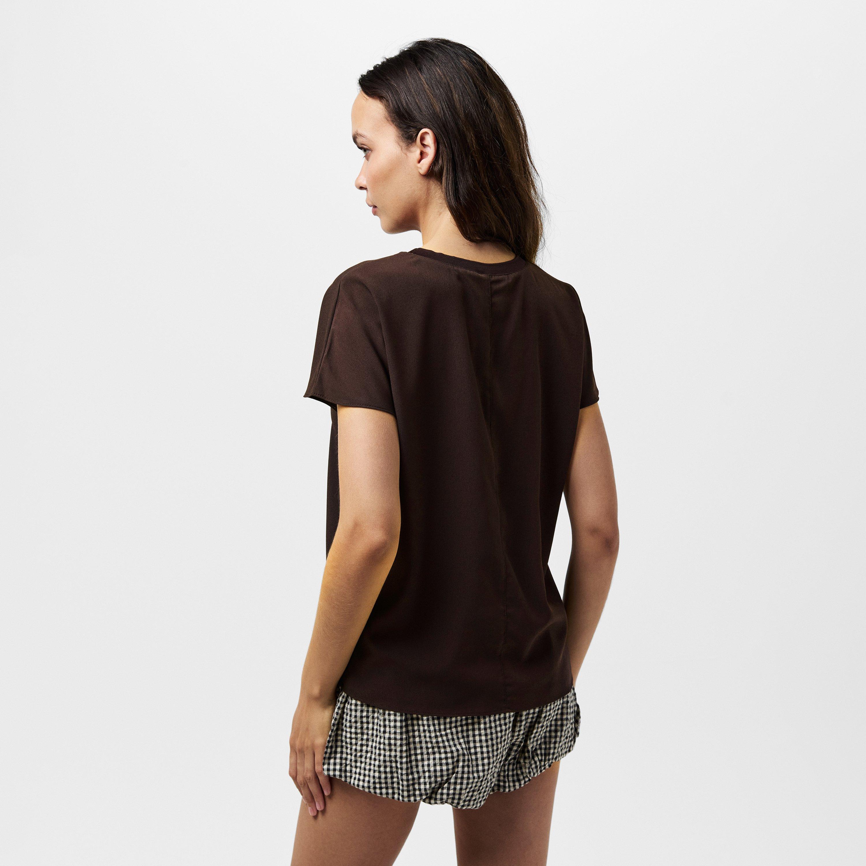 Chocolate - French Connection - Women's Crepe Crew Neck Regular Fit T-Shirt - 4