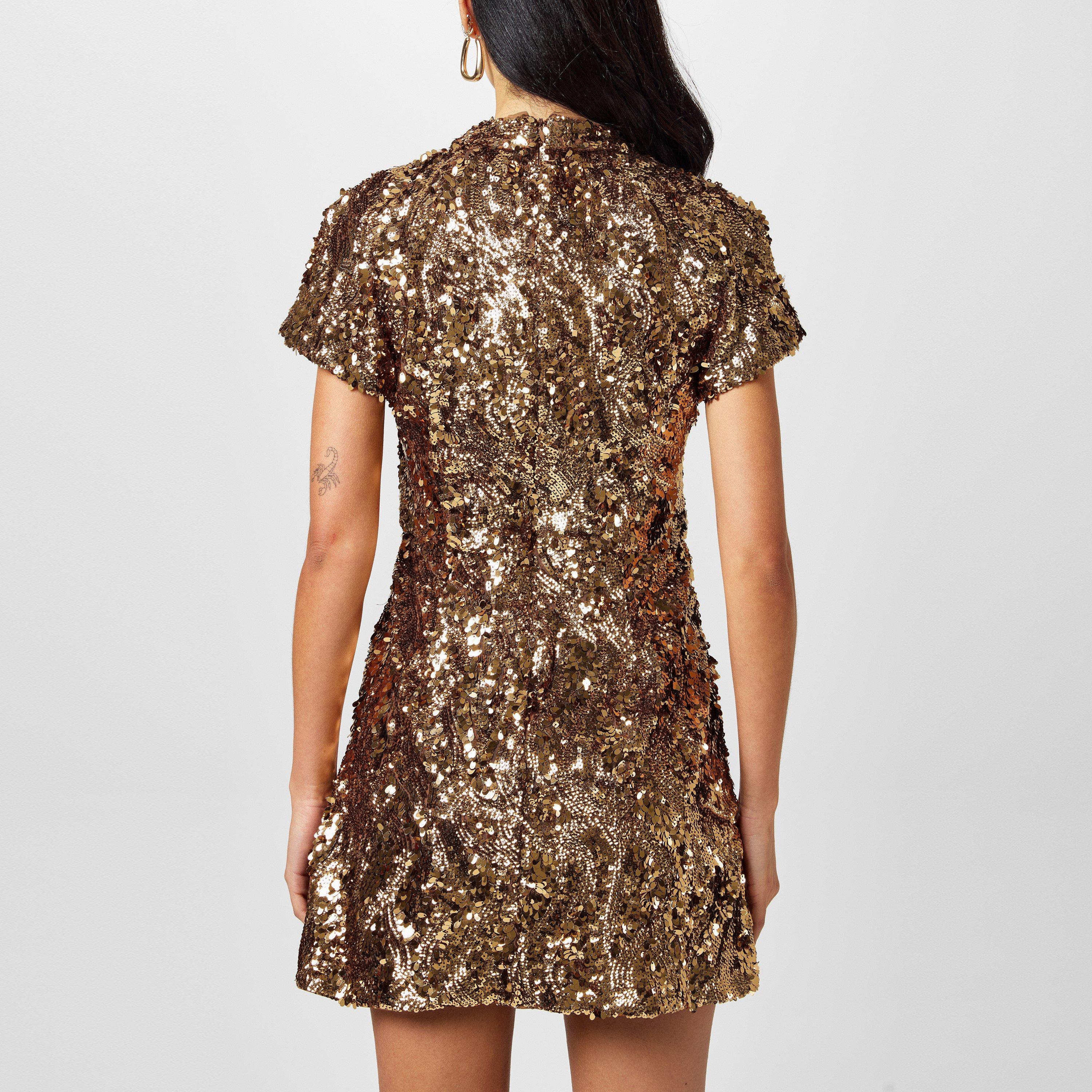 Copper - French Connection - Women's Sequin Mesh Mini Dress - 3
