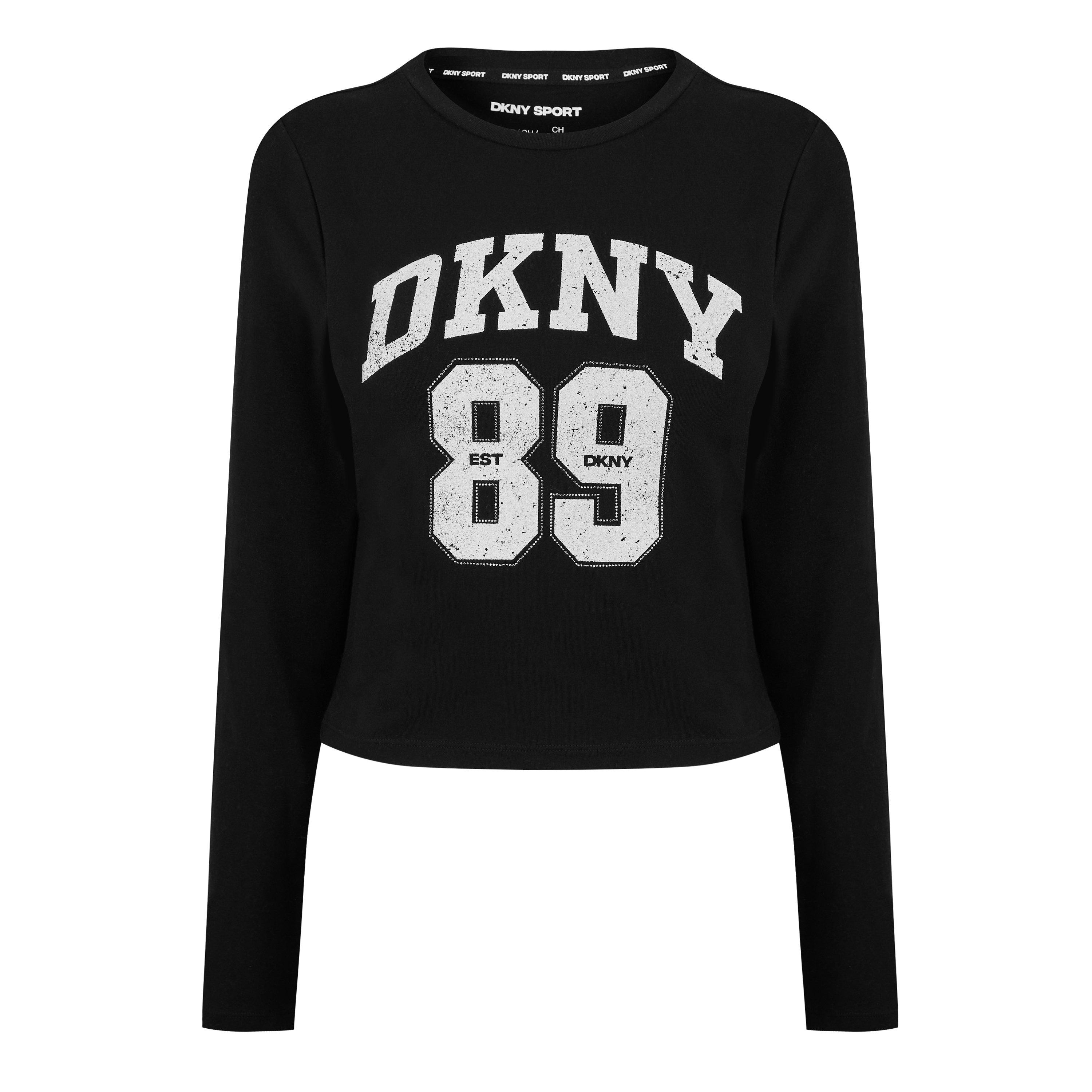 BLACK/WHITE - DKNY - Women's Logo Long-Sleeve T-Shirt - 5
