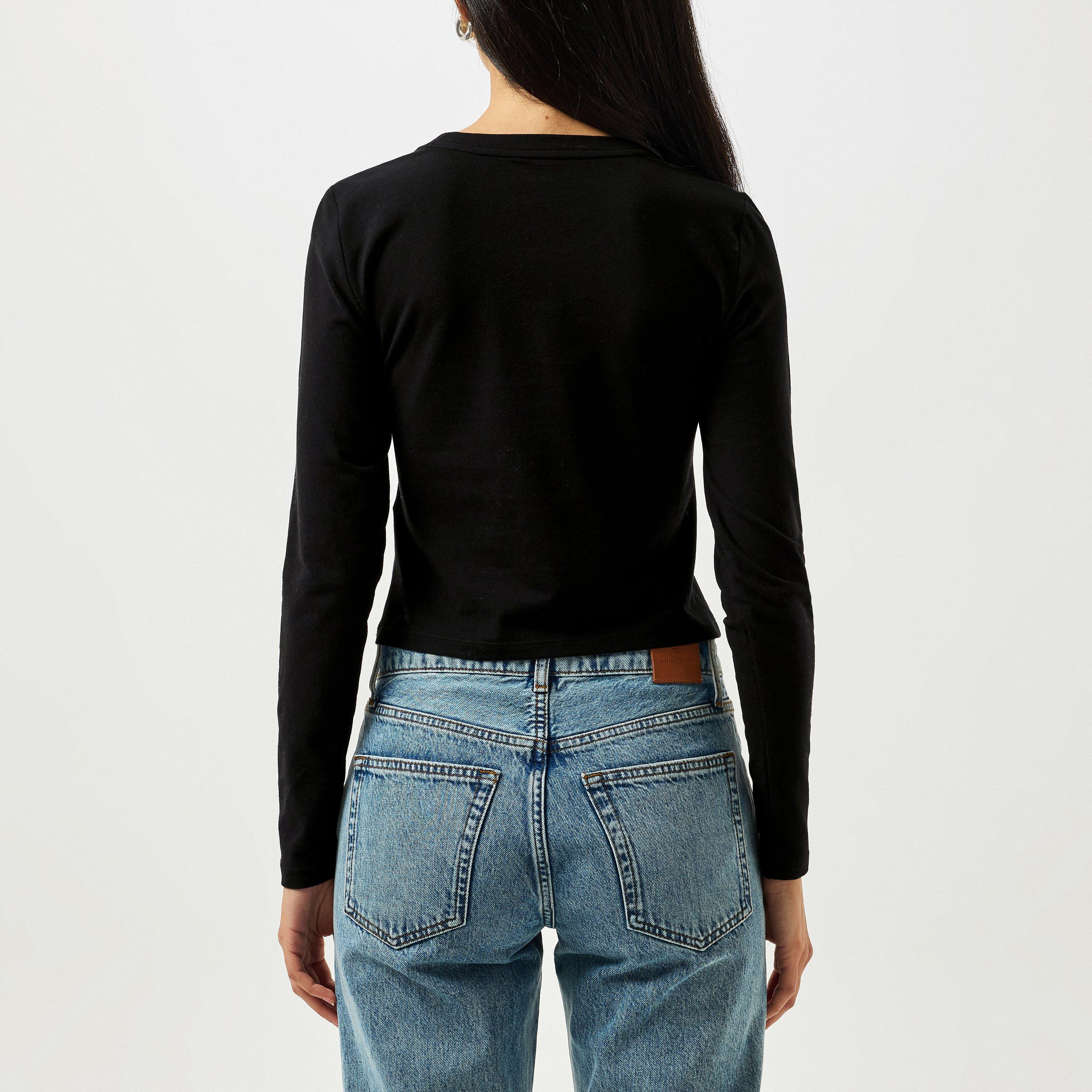 BLACK/WHITE - DKNY - Women's Logo Long-Sleeve T-Shirt - 3