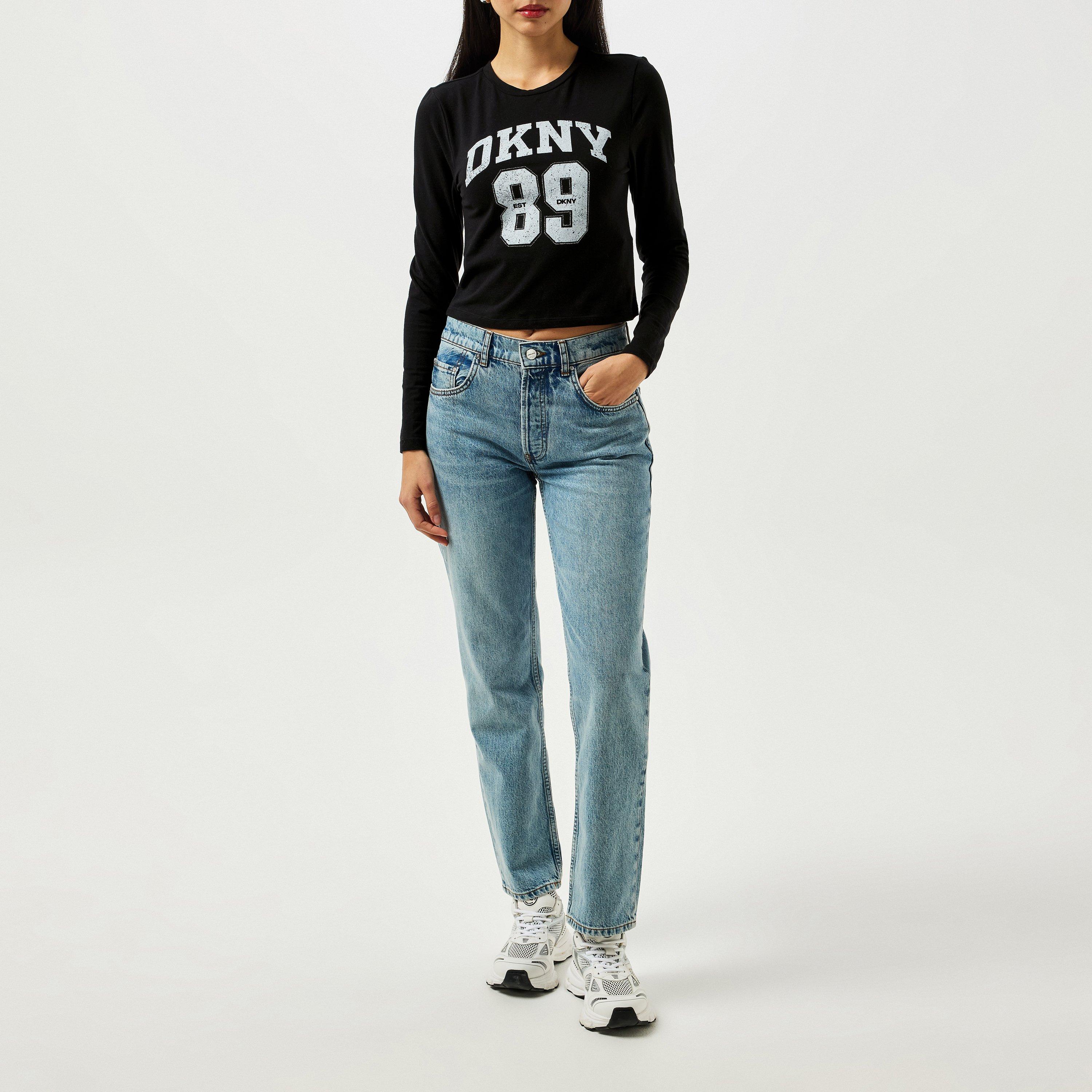 BLACK/WHITE - DKNY - Women's Logo Long-Sleeve T-Shirt - 4