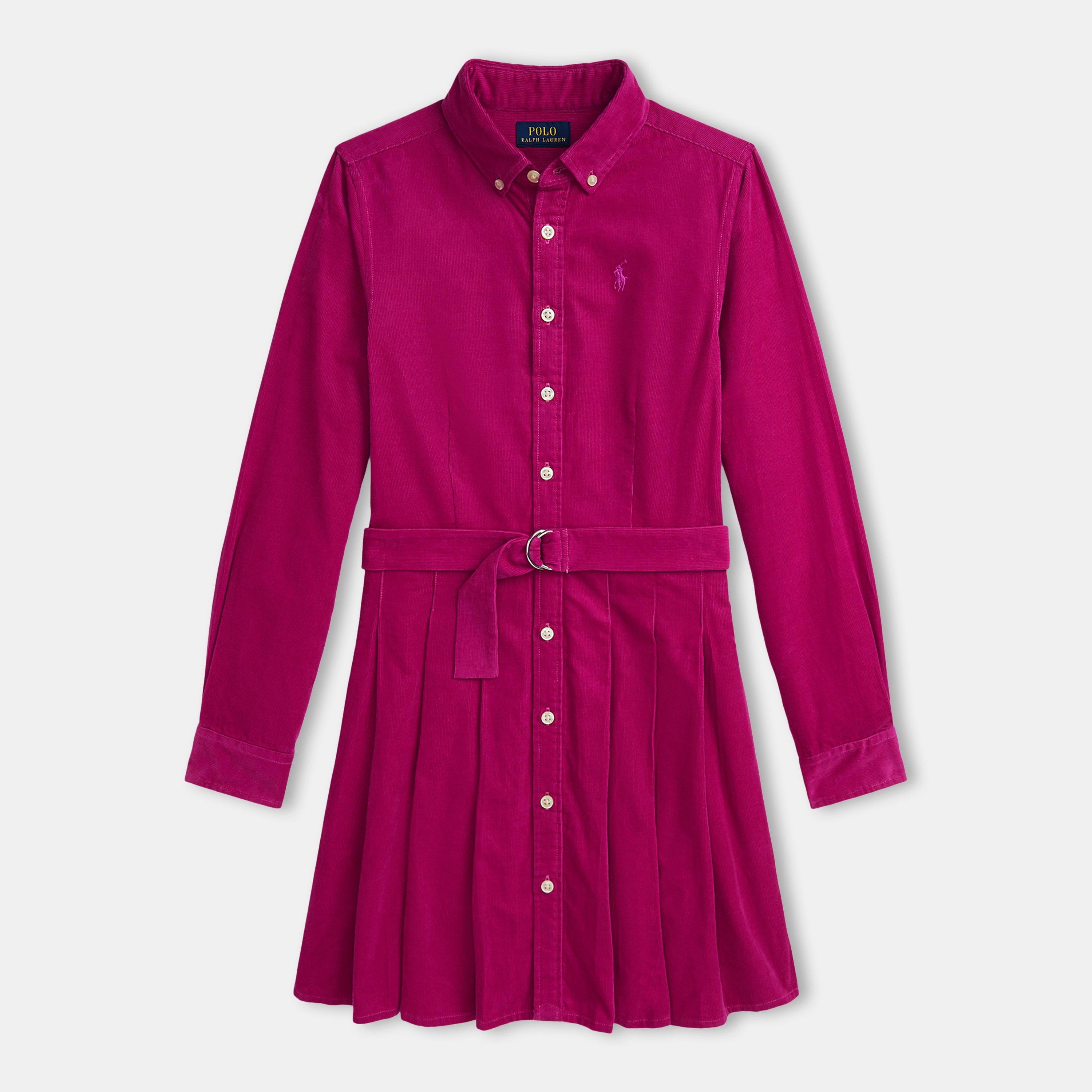 Polo Ralph Lauren Girls Pleated Corduroy Shirtdress Juniors - Preppy Pink - 4Y