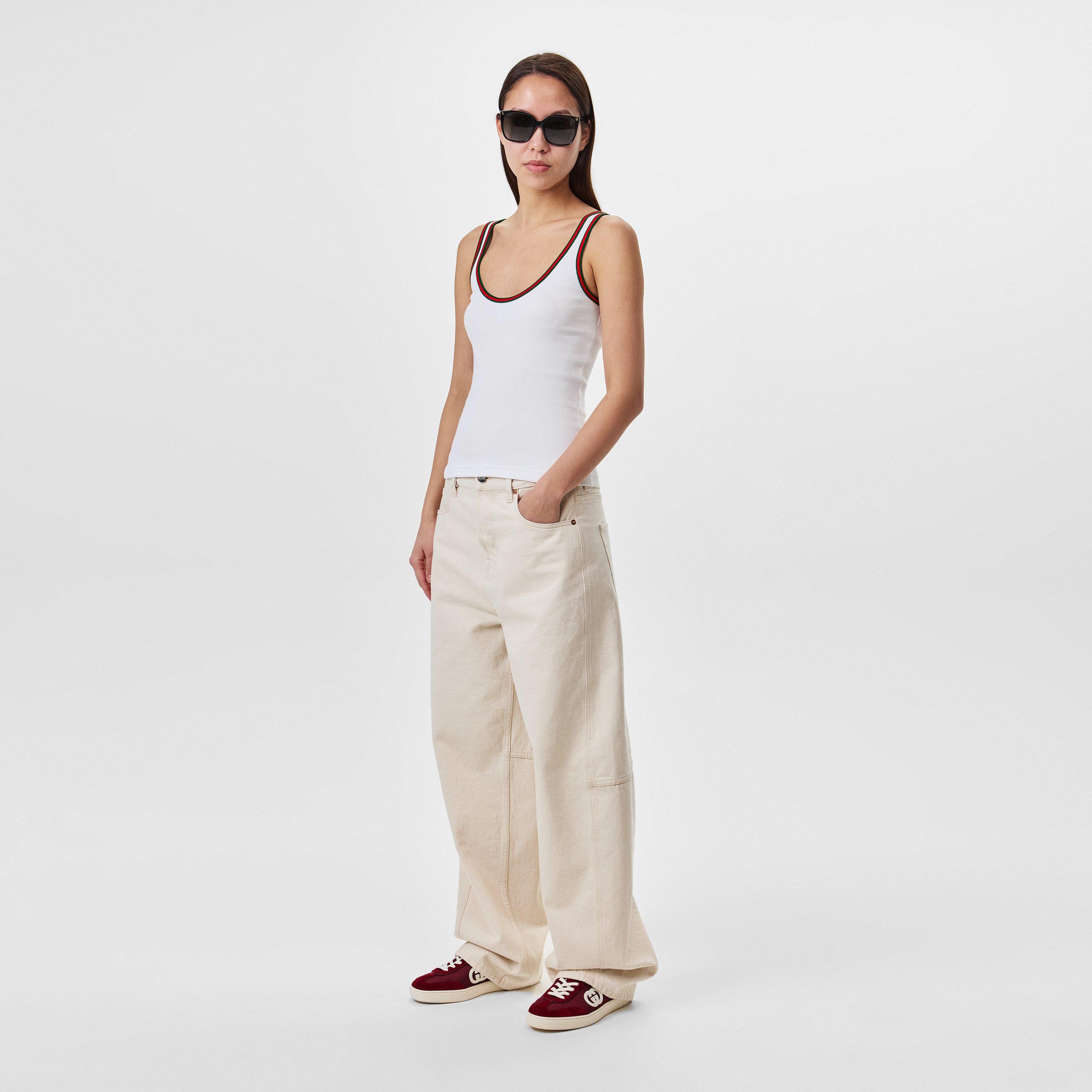 White/Mix - Gucci - Web Detailing Cotton Rib Tank Top - 6