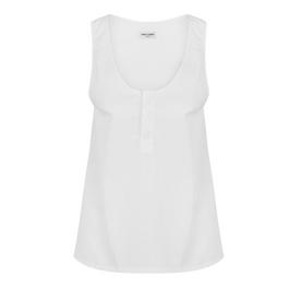 Saint Laurent Henley Tank In Cotton Poplin