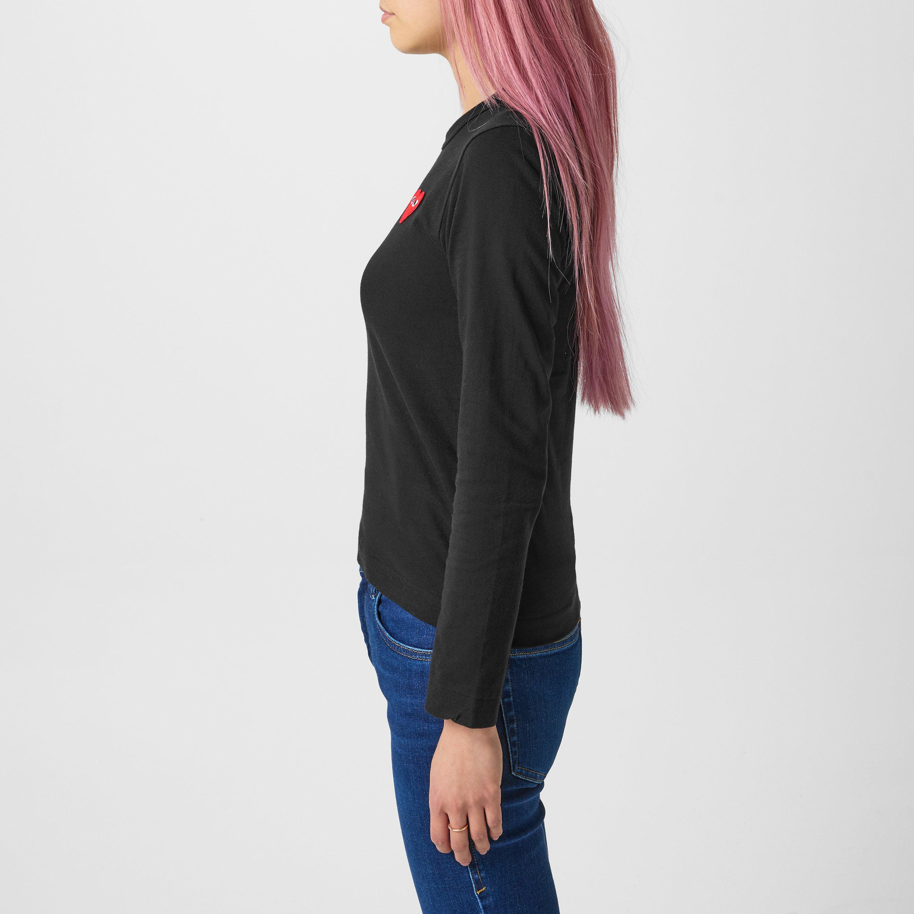 Black/Red - Comme des Garcons PLAY - Peeping Heart Long Sleeve T-Shirt - 2