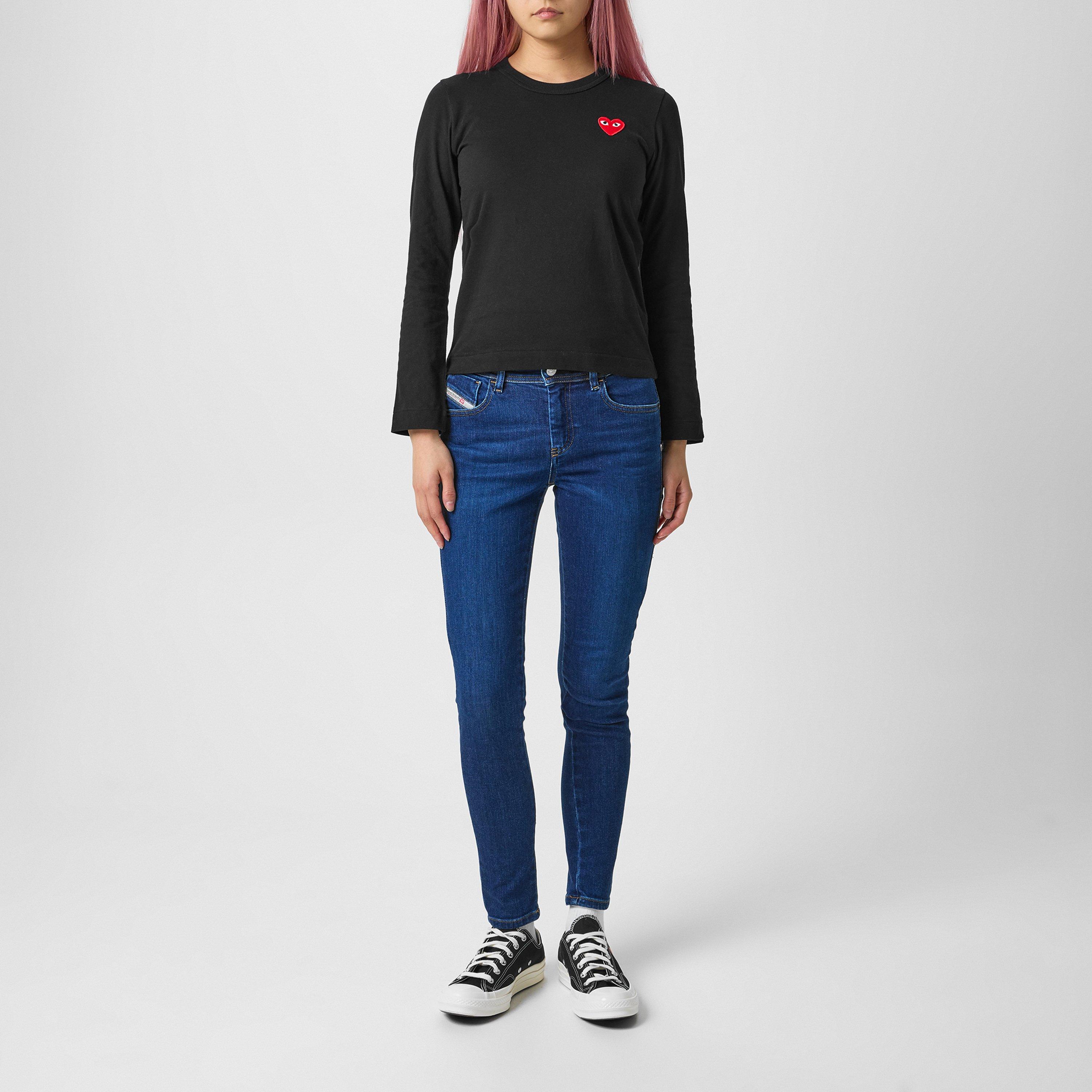 Black/Red - Comme des Garcons PLAY - Peeping Heart Long Sleeve T-Shirt - 6