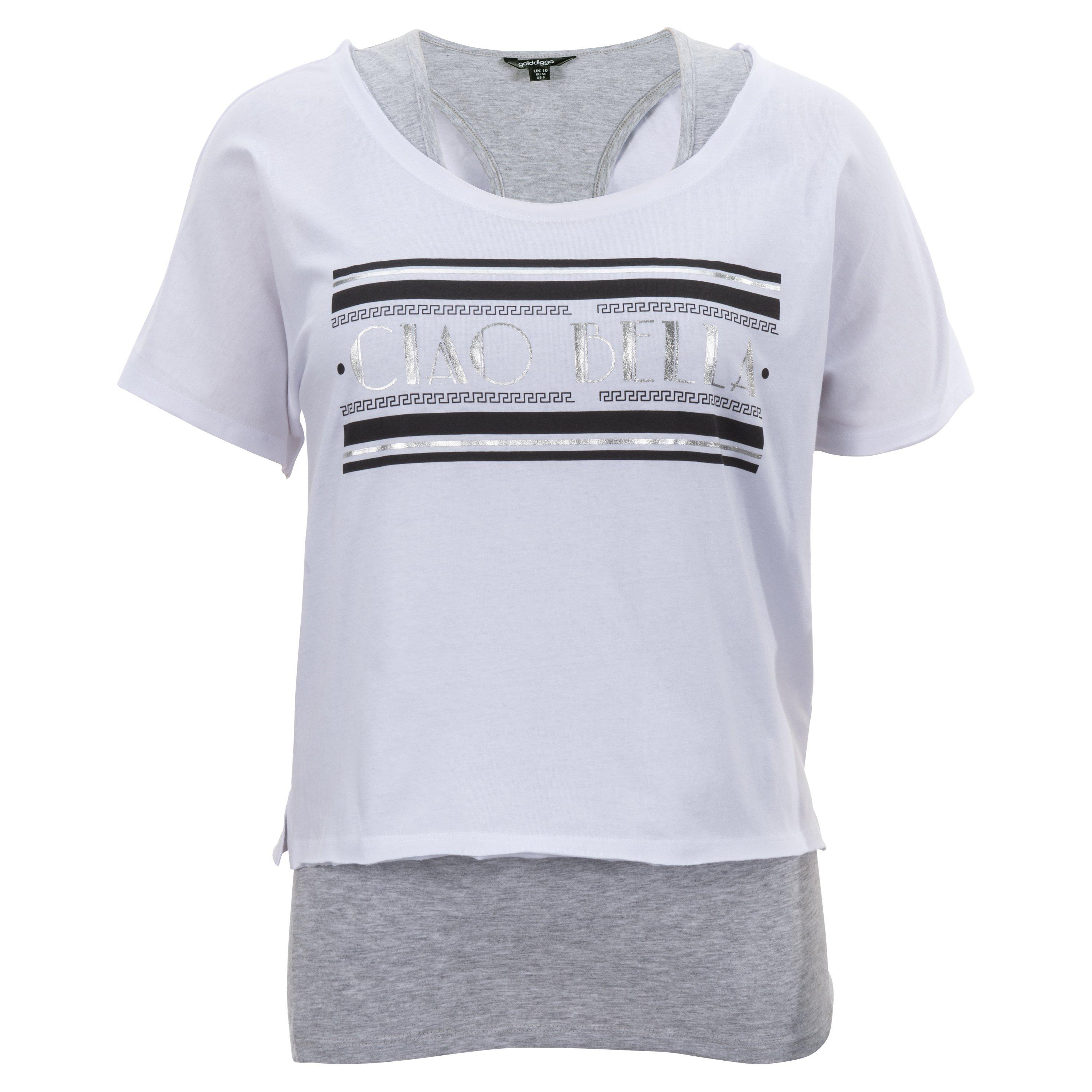 Hvid/Grå M - Golddigga - Double Layer T Shirt Ladies - 1
