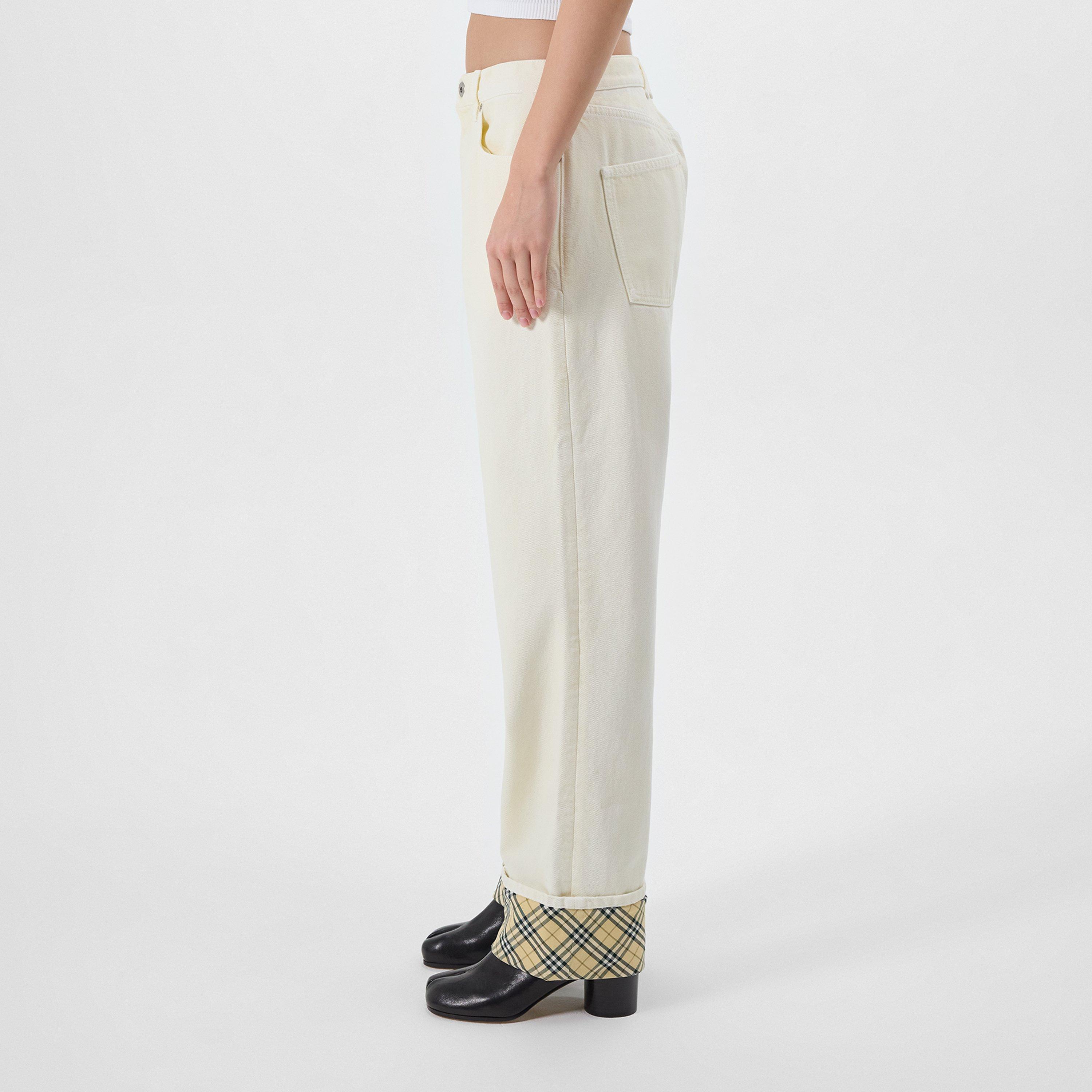 White - Burberry - Women's Check Straight Leg Jeans - 2