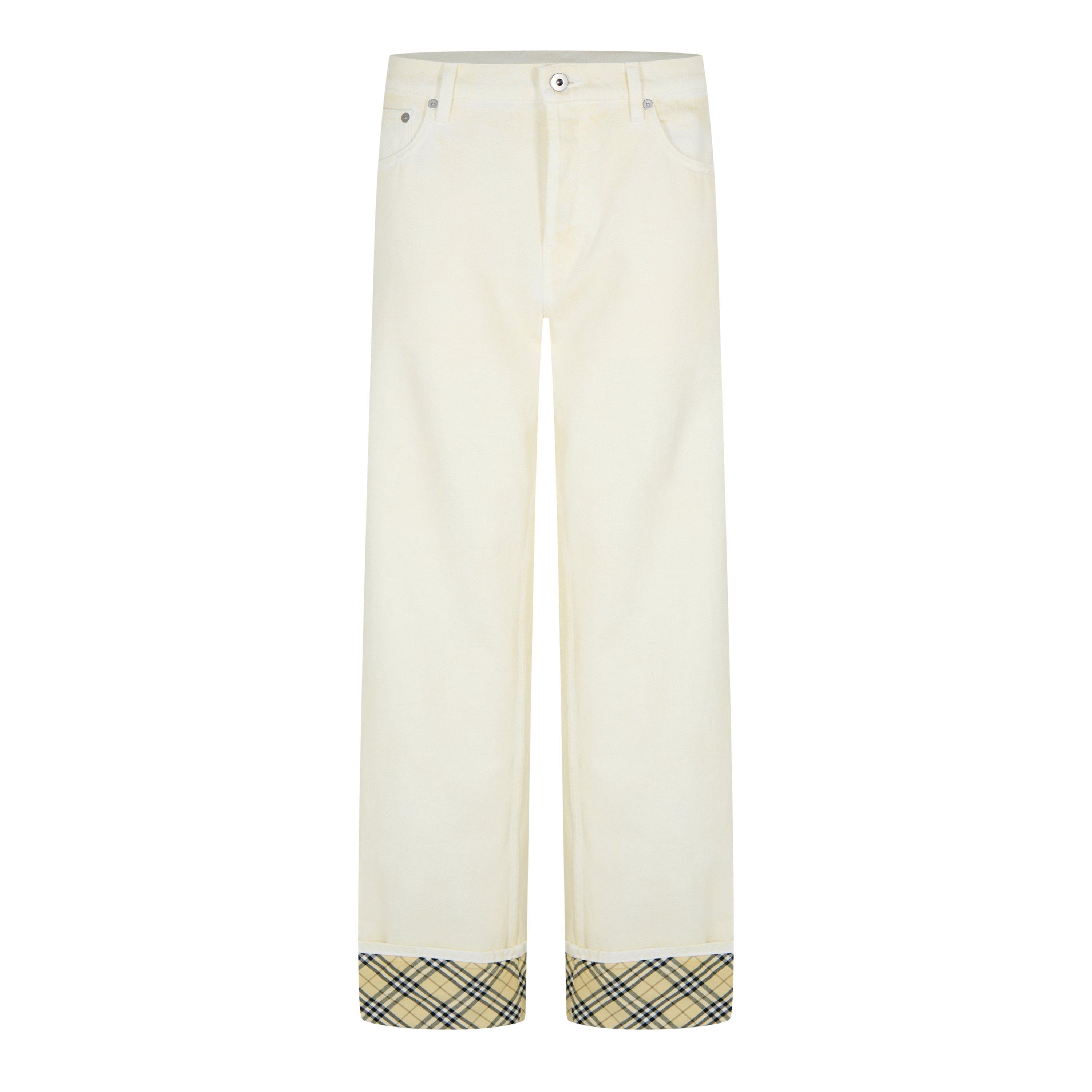 White - Burberry - Women's Check Straight Leg Jeans - 5