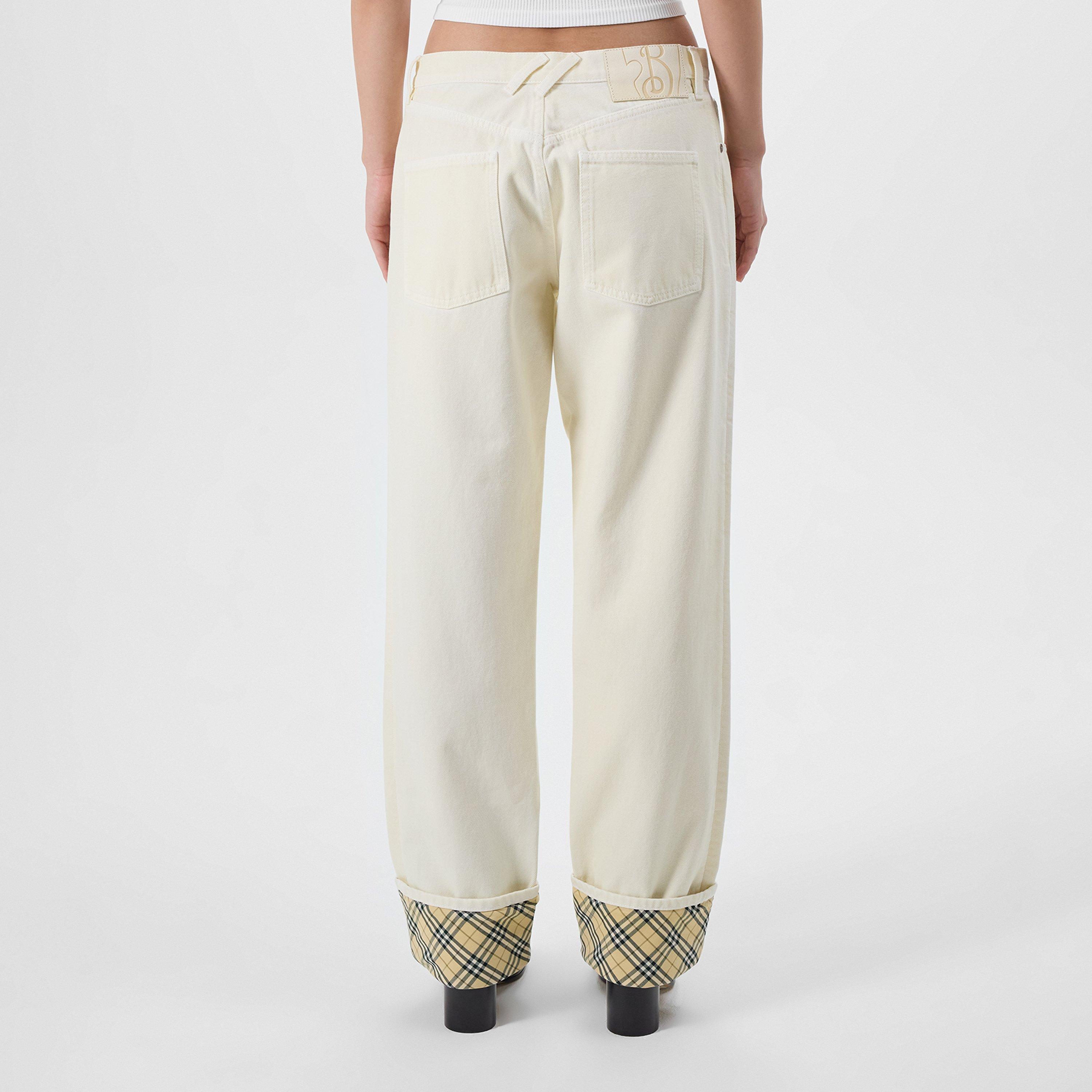 White - Burberry - Women's Check Straight Leg Jeans - 3
