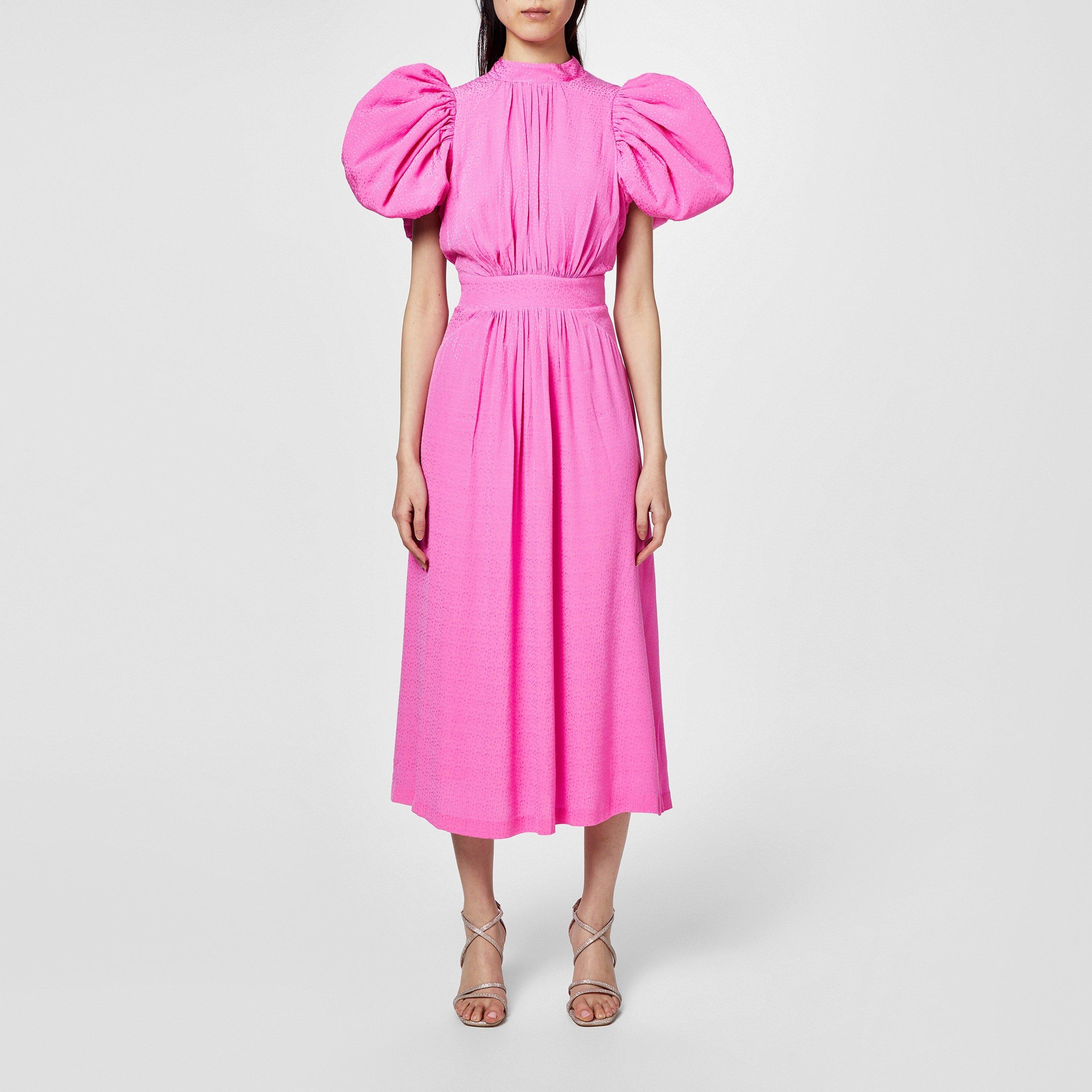 Super Pink 1 - Rotate - Women's Puff Sleeve Midi Dress - 1