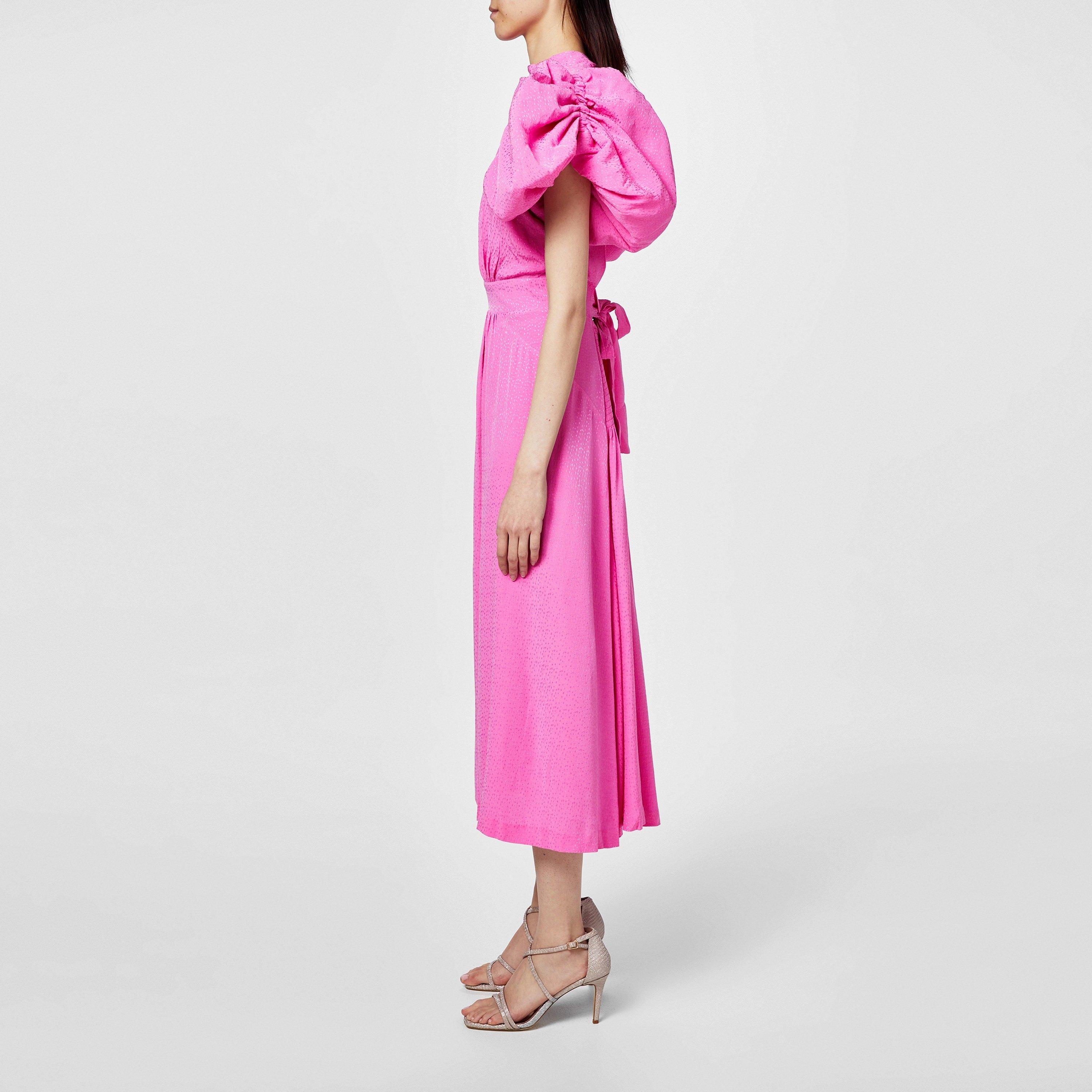 Super Pink 1 - Rotate - Women's Puff Sleeve Midi Dress - 2