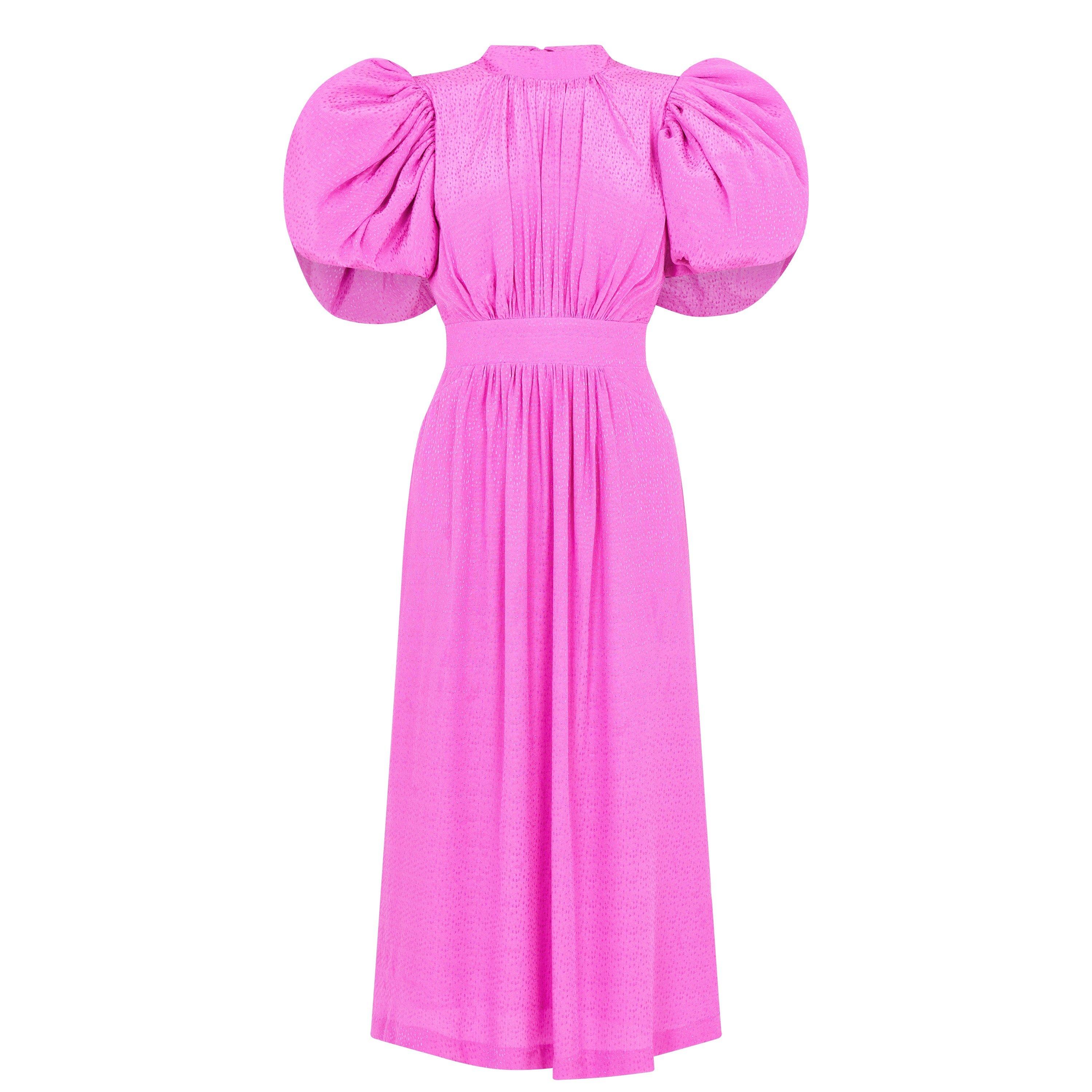 Super Pink 1 - Rotate - Women's Puff Sleeve Midi Dress - 5