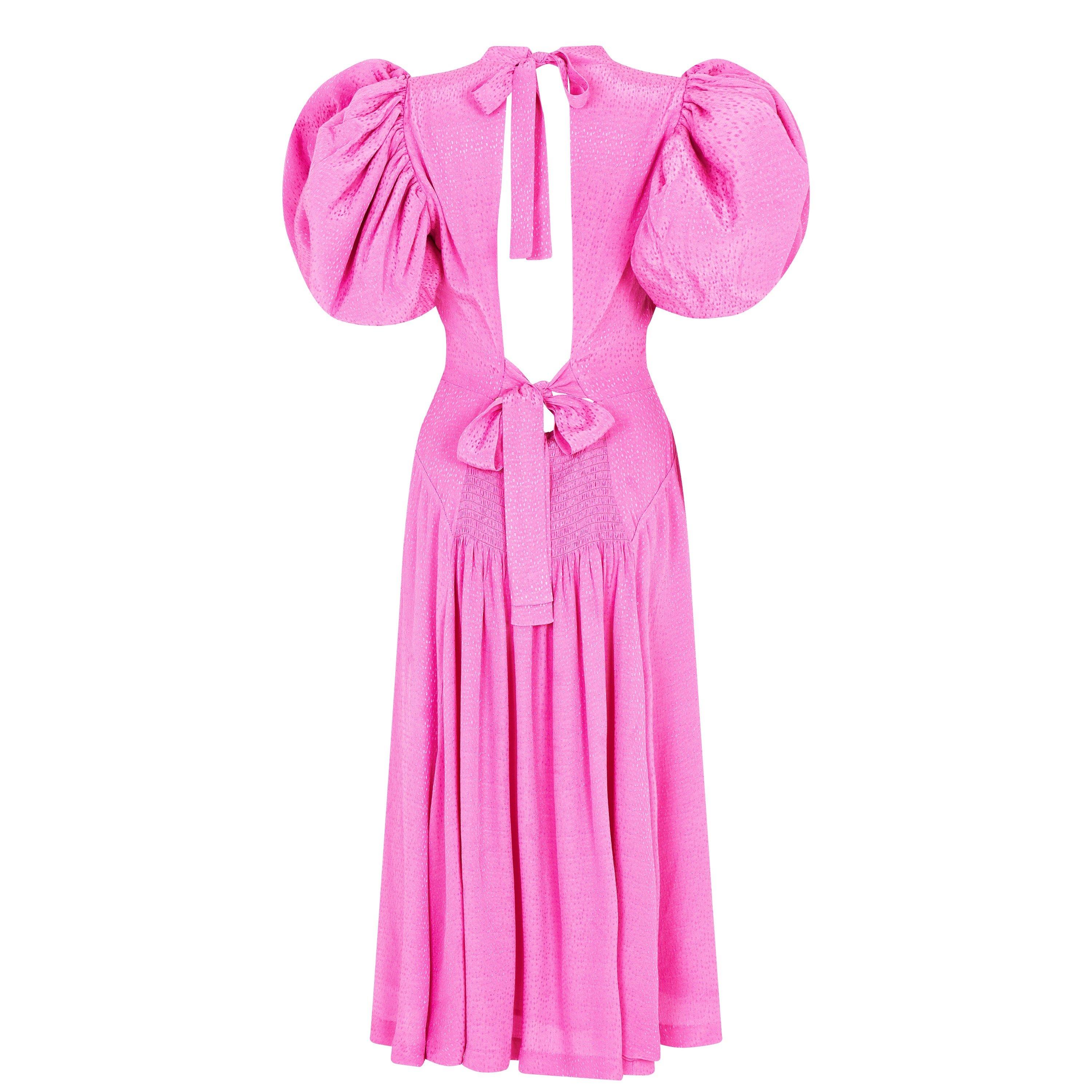 Super Pink 1 - Rotate - Women's Puff Sleeve Midi Dress - 7