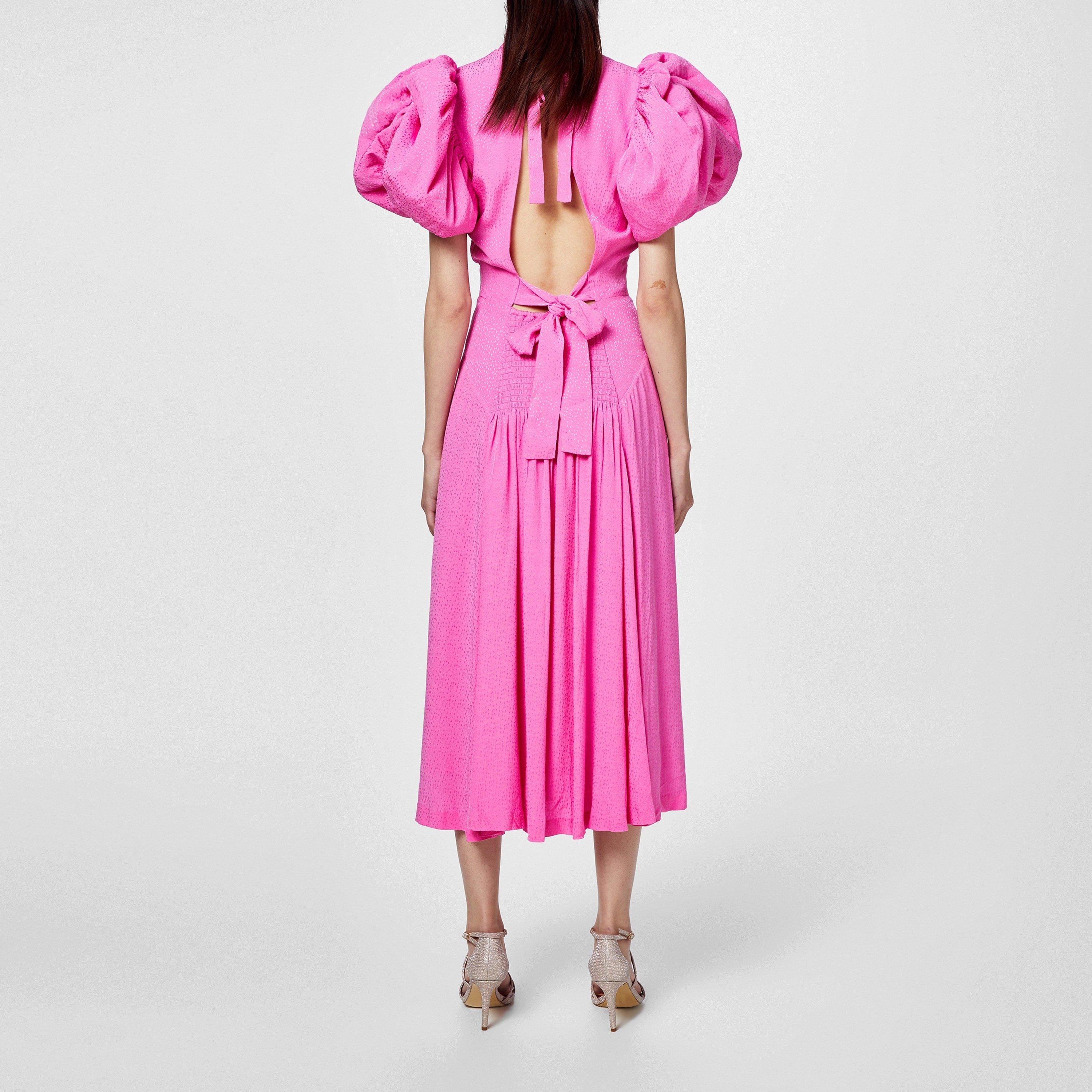 Super Pink 1 - Rotate - Women's Puff Sleeve Midi Dress - 3