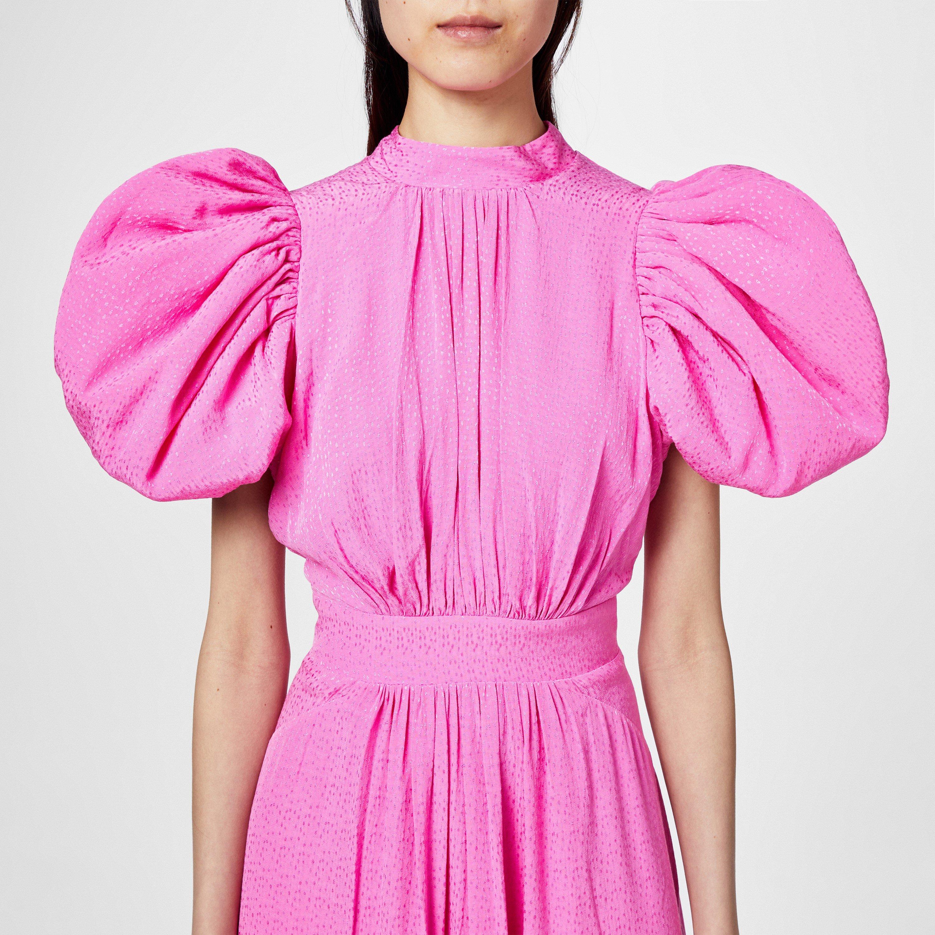 Super Pink 1 - Rotate - Women's Puff Sleeve Midi Dress - 4