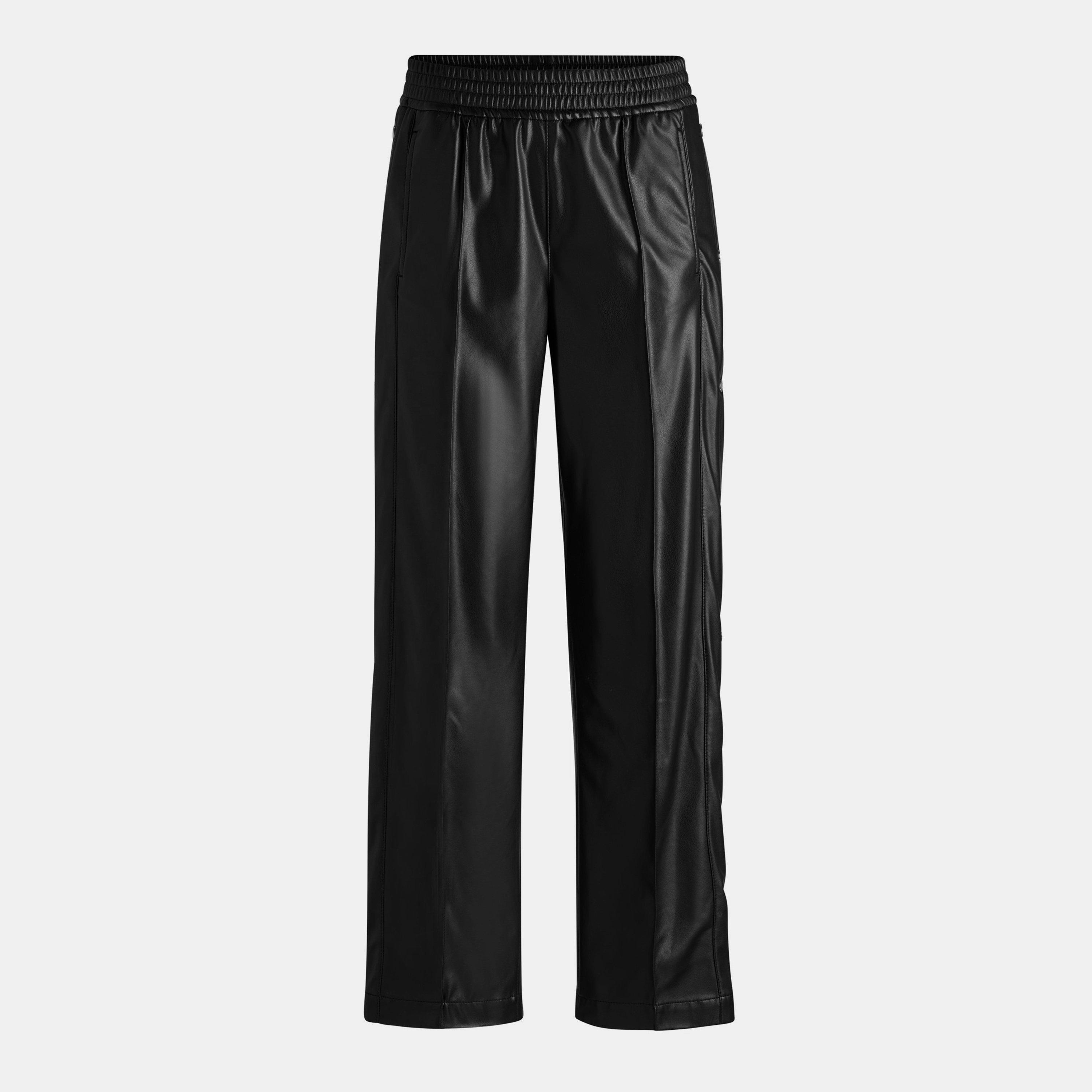 Black - Hugo - Women's Hileda Blue Cropped Straight-Leg Leather Trousers - 1
