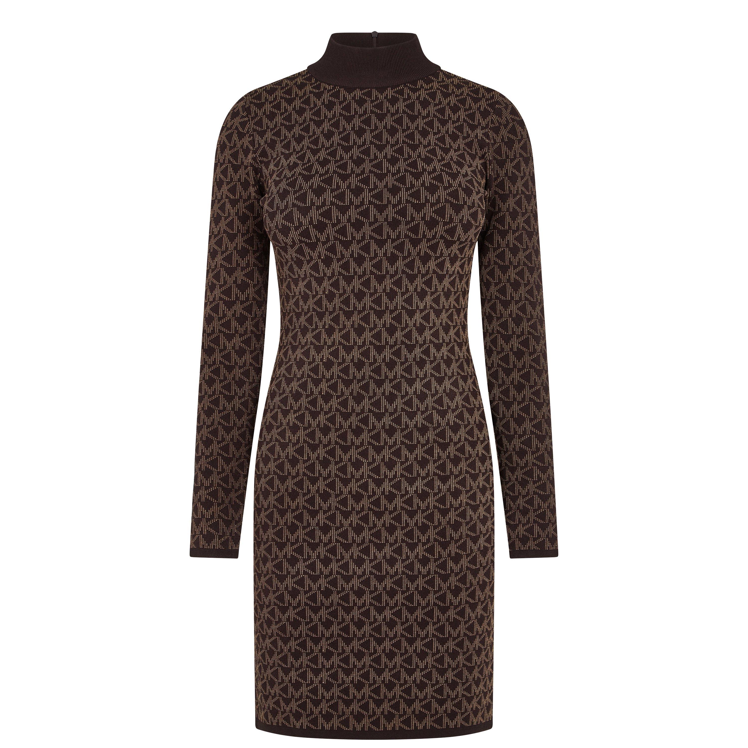 MICHAEL Michael Kors Logo Jacquard Dress - Chocolate - Size 8 (XS)