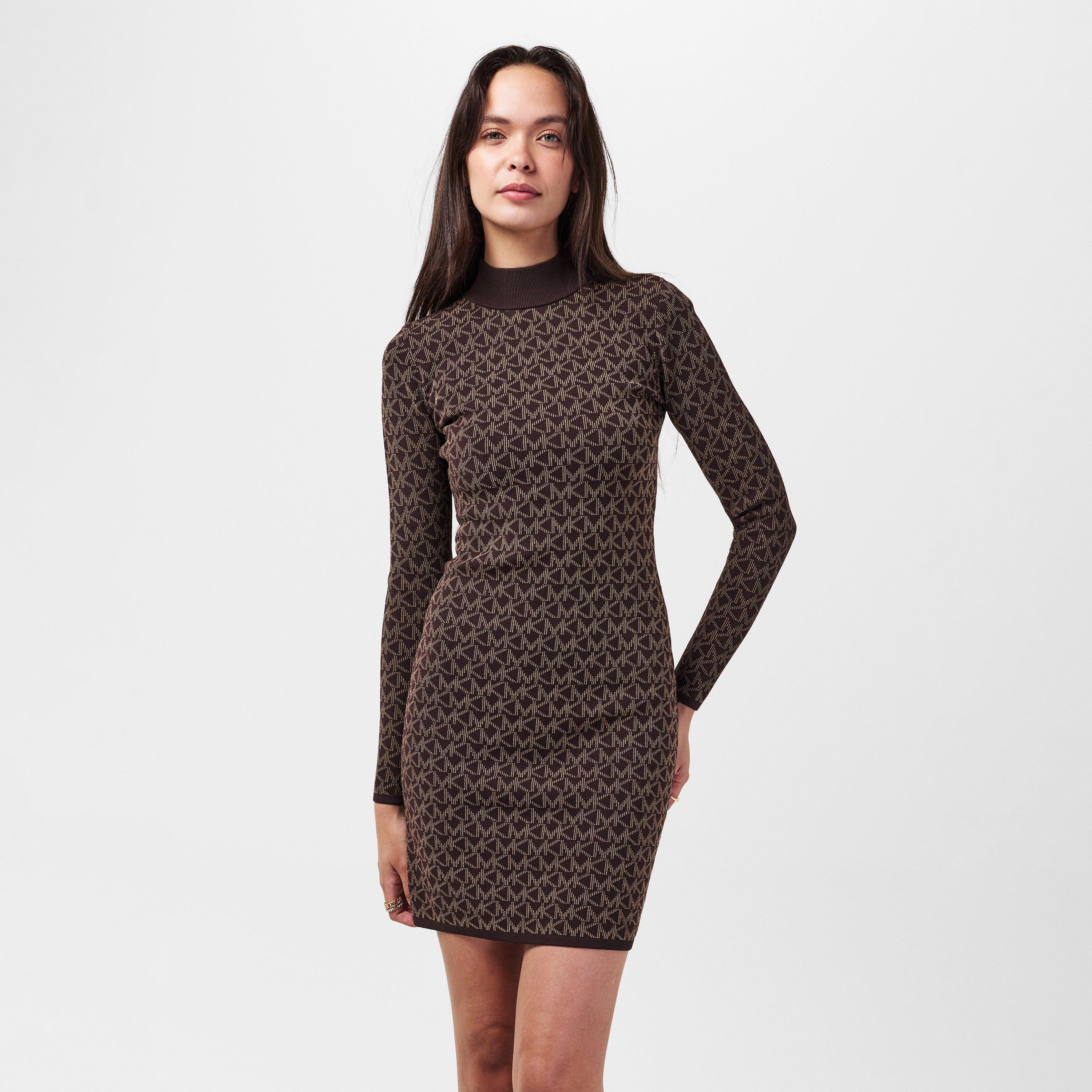 Chocolate - MICHAEL Michael Kors - Logo Jacquard Dress - 3