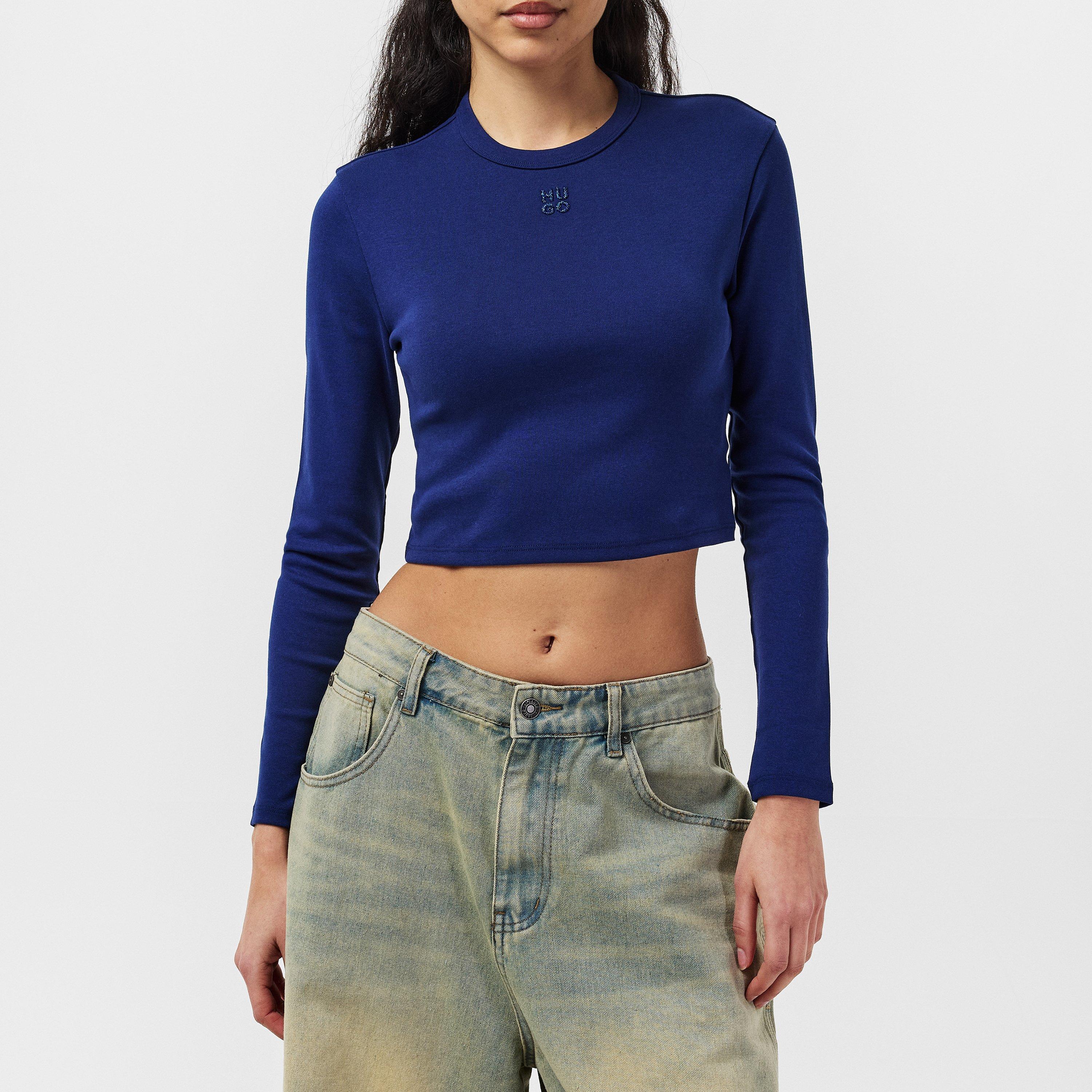 Dark Blue - Hugo - Long Sleeve Logo T-Shirt - 3