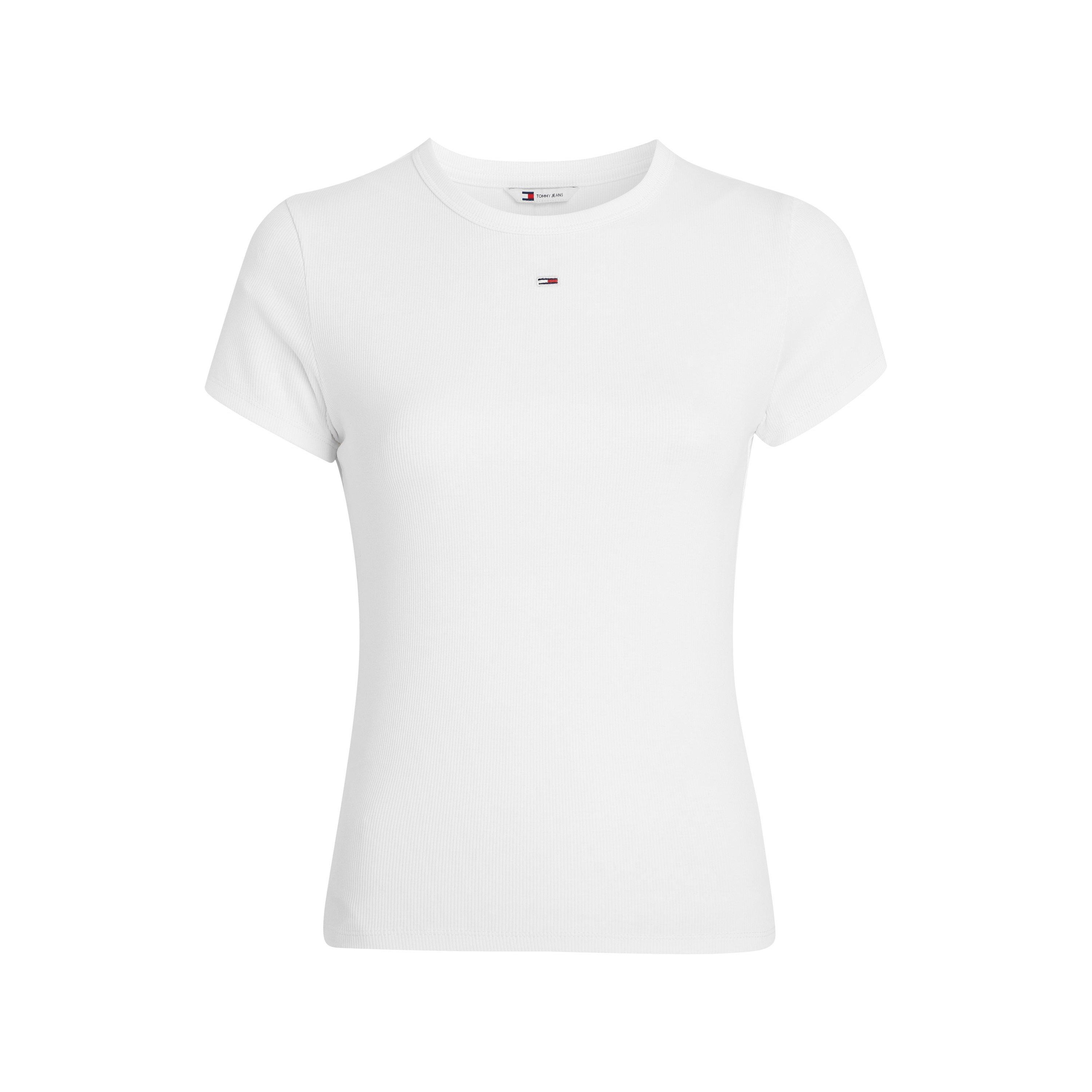 Tommy Jeans Women's Short Sleeve Logo Ribbed T-Shirt - White - 12 (M)