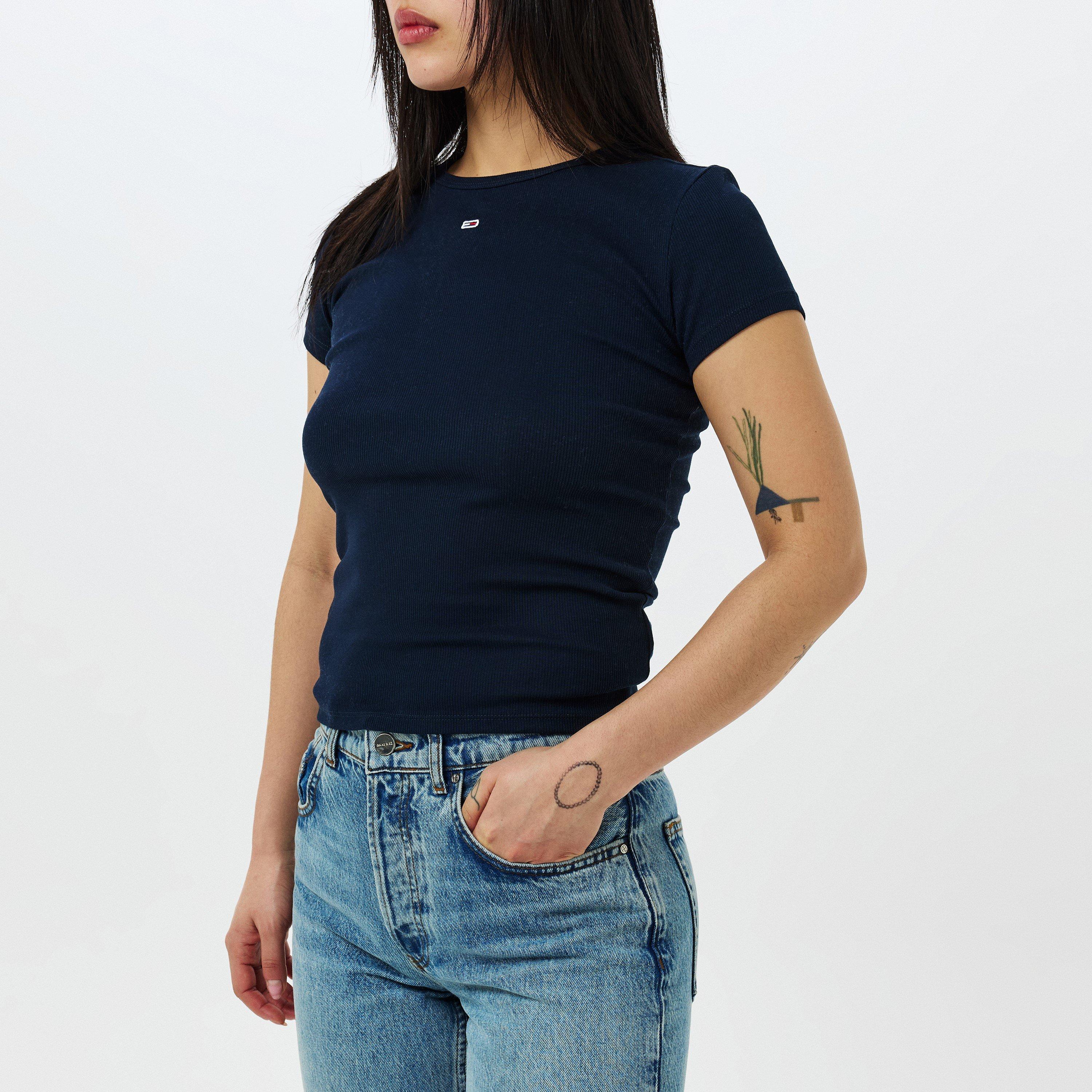 Dark Navy - Tommy Jeans - Short Sleeve Logo Ribbed T-Shirt - 3