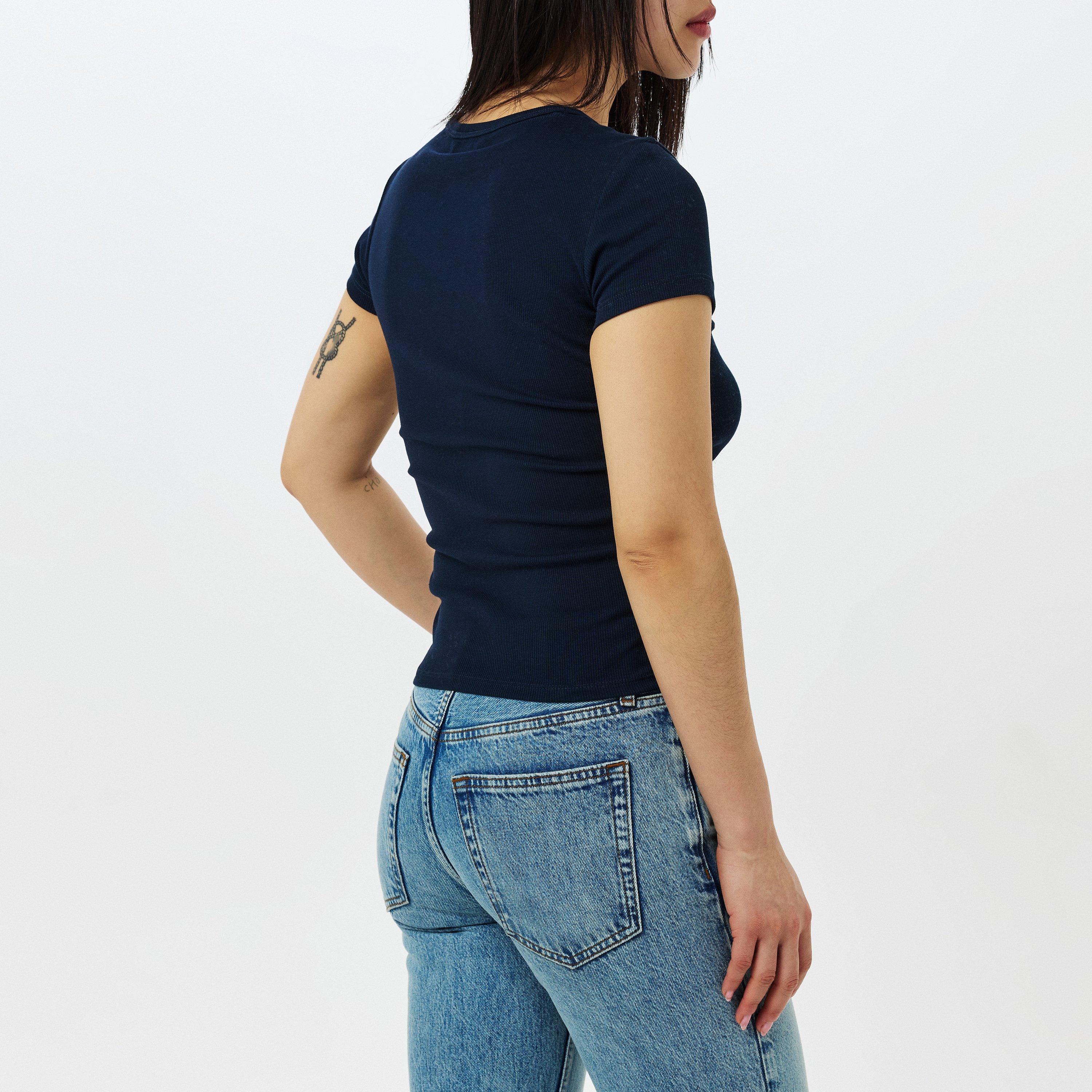 Dark Navy - Tommy Jeans - Short Sleeve Logo Ribbed T-Shirt - 4