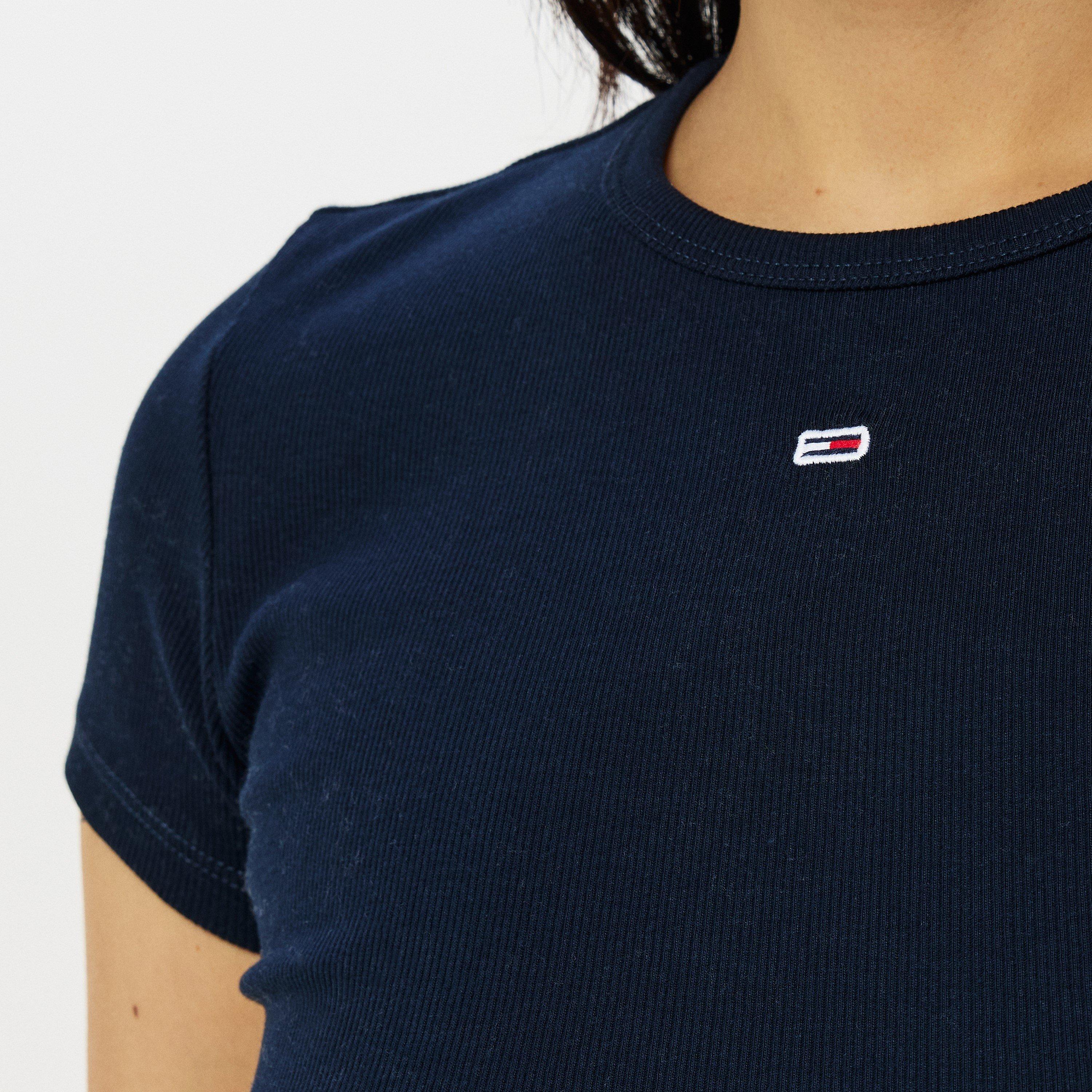 Dark Navy - Tommy Jeans - Short Sleeve Logo Ribbed T-Shirt - 5