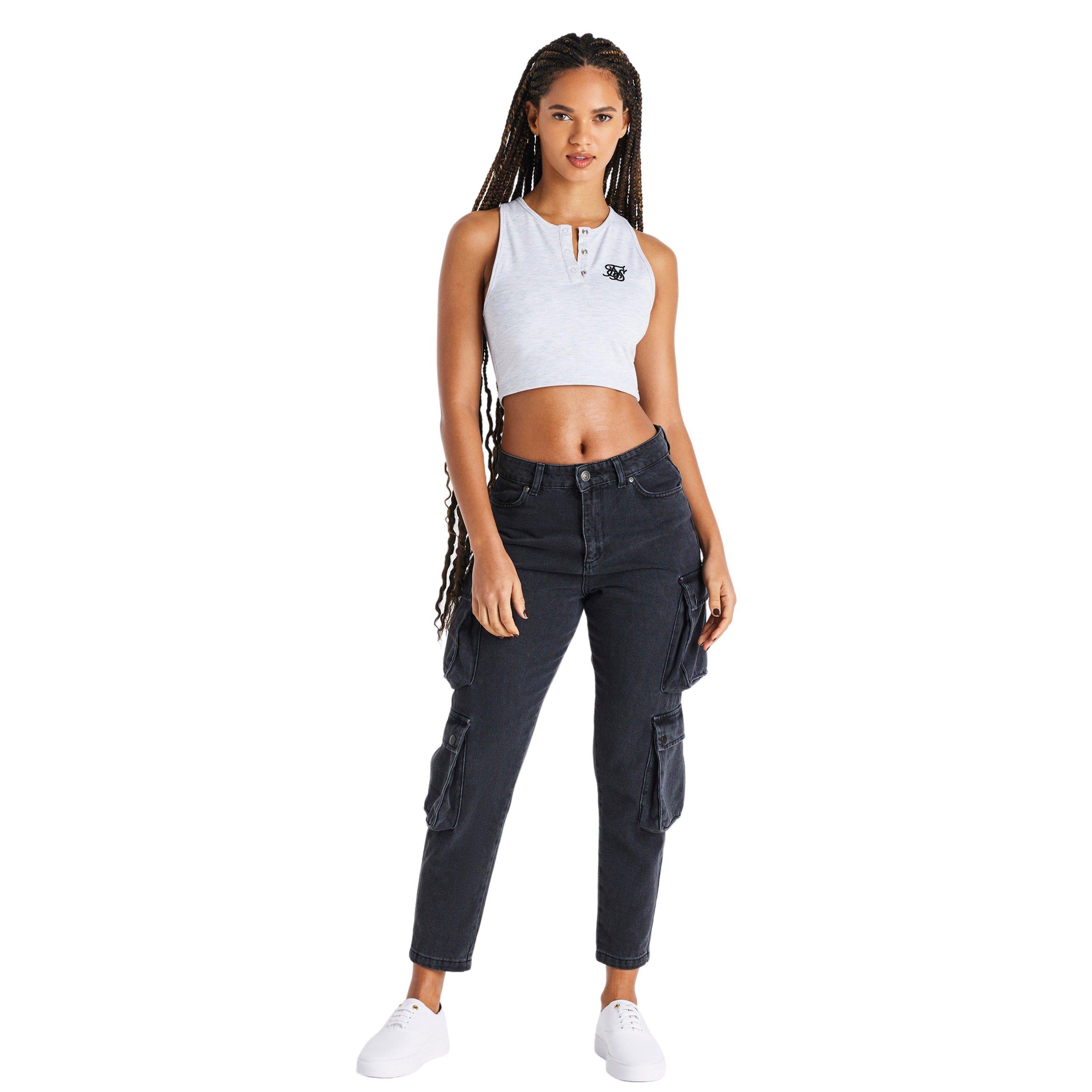 Grey - SikSilk - Women's Popper Crop Top - 3