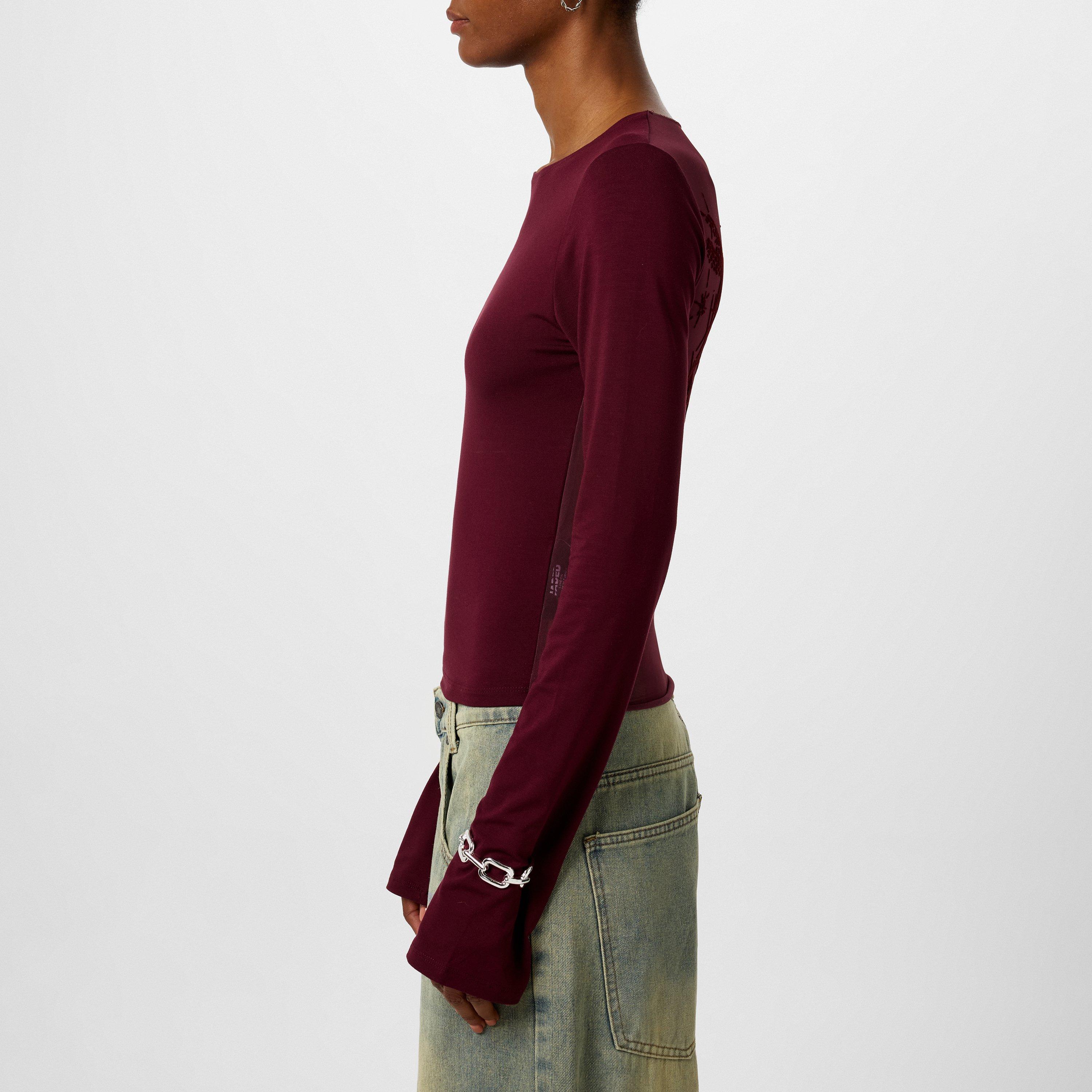 Red - Jaded London - Wine Wings Mesh Top - 2