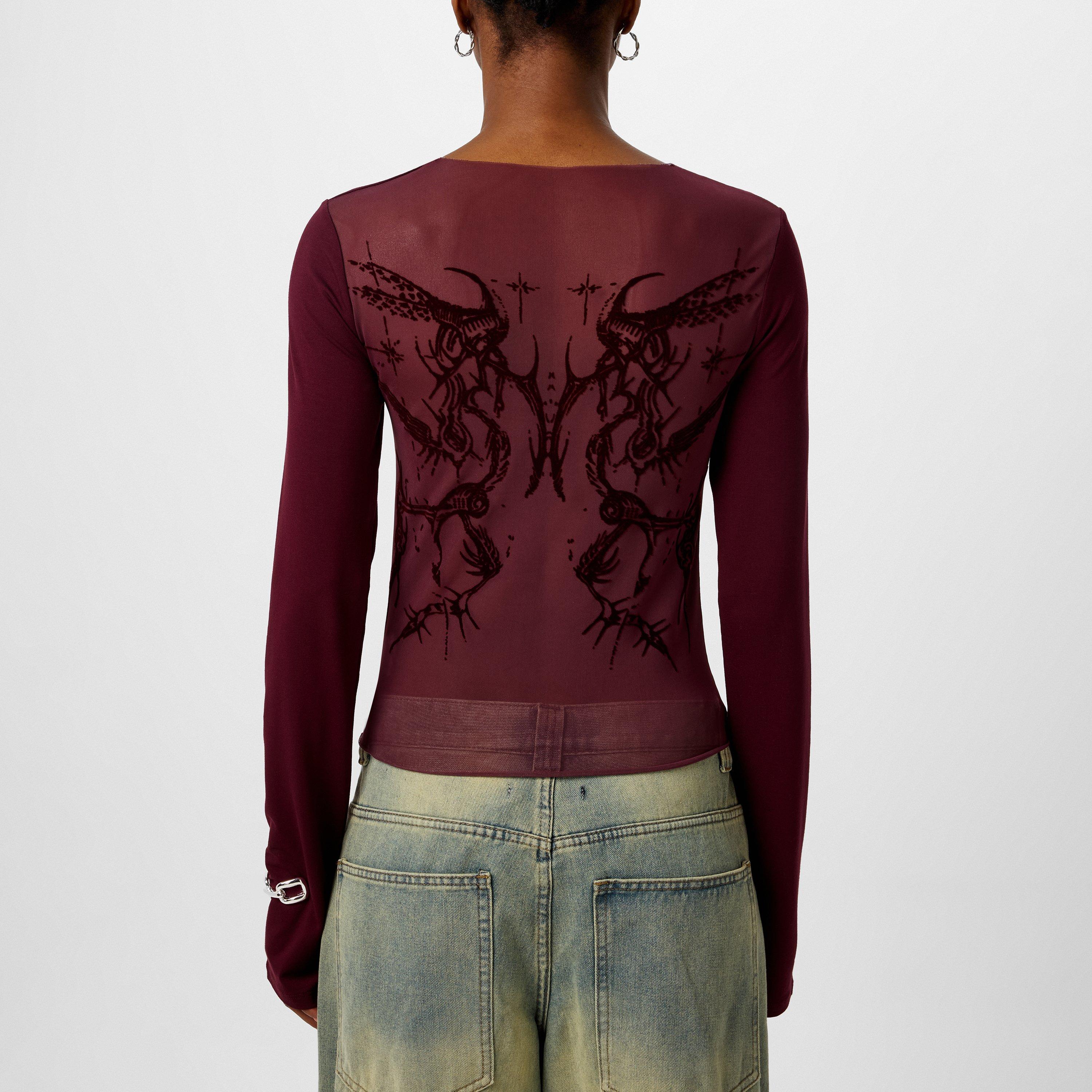 Red - Jaded London - Wine Wings Mesh Top - 3