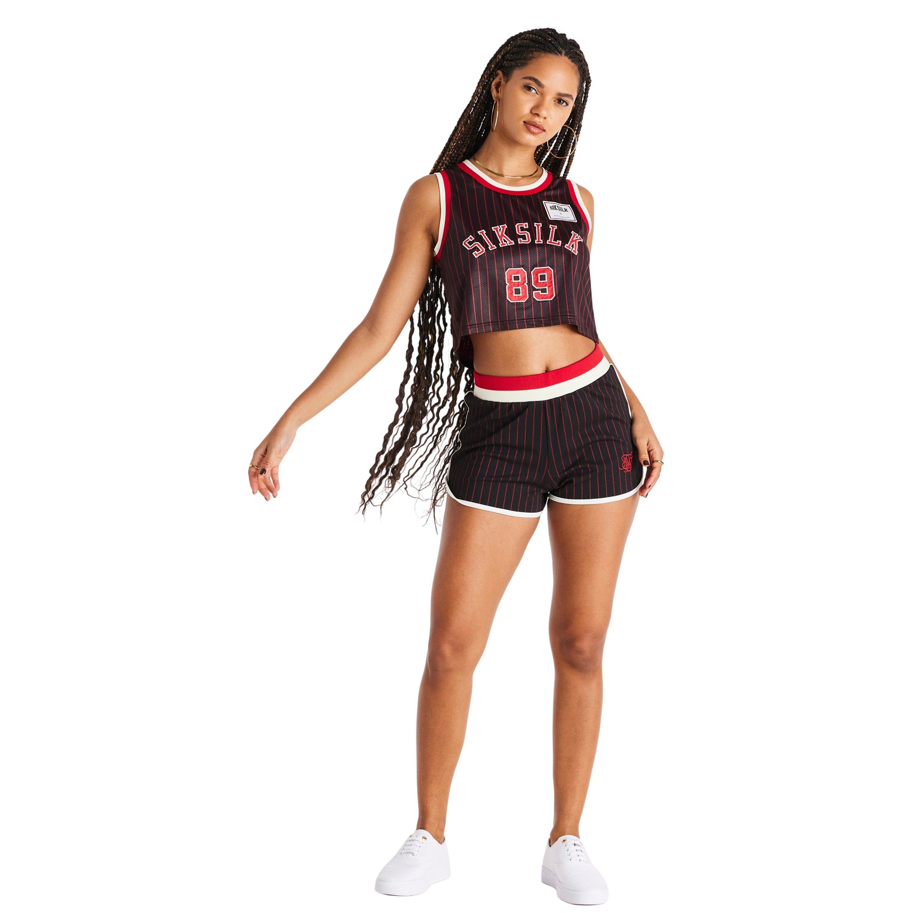 Black/Red - SikSilk - Women's Baseball Crop Top - 3