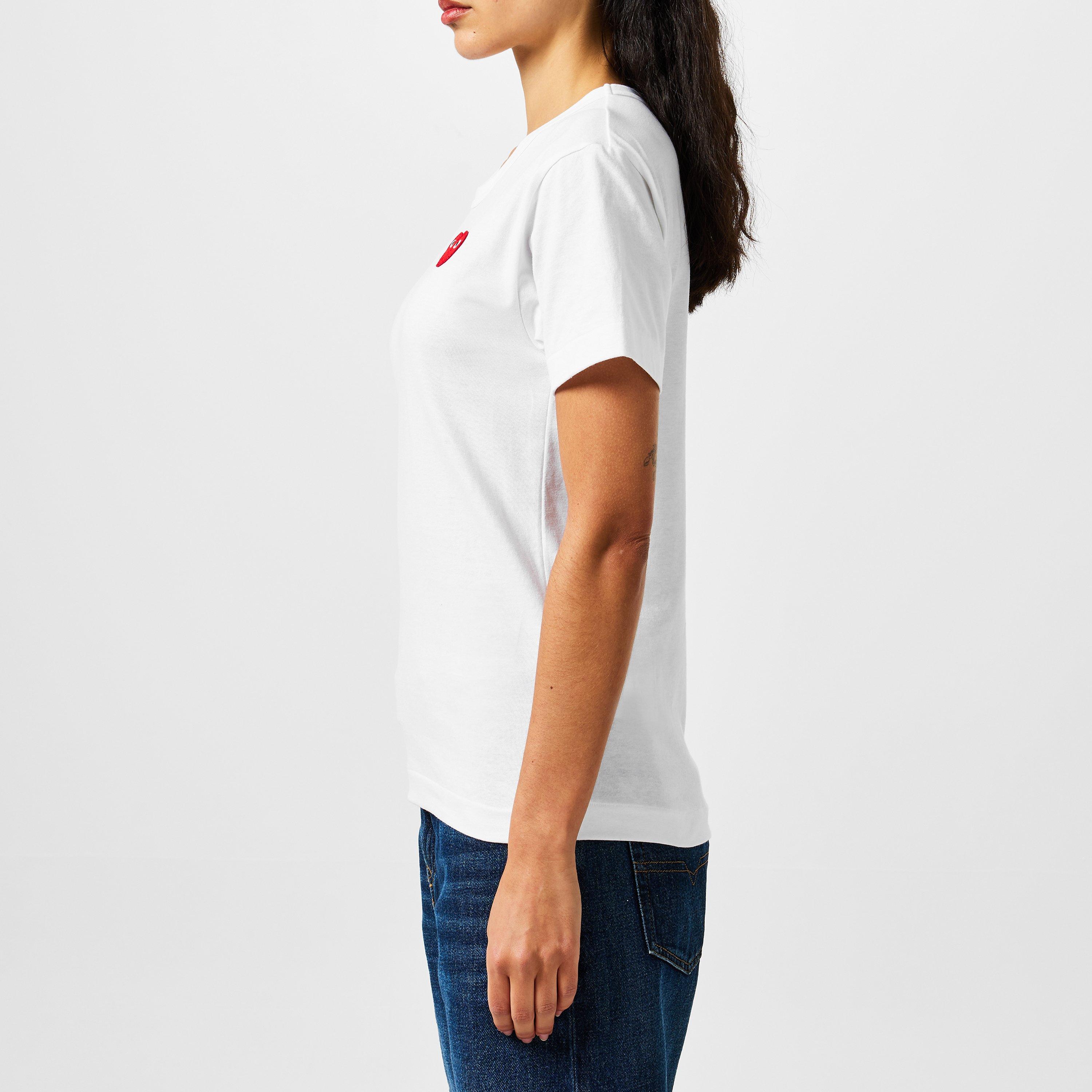 White/Red - Comme des Garcons PLAY - Small Peeping Heart T-Shirt - 6