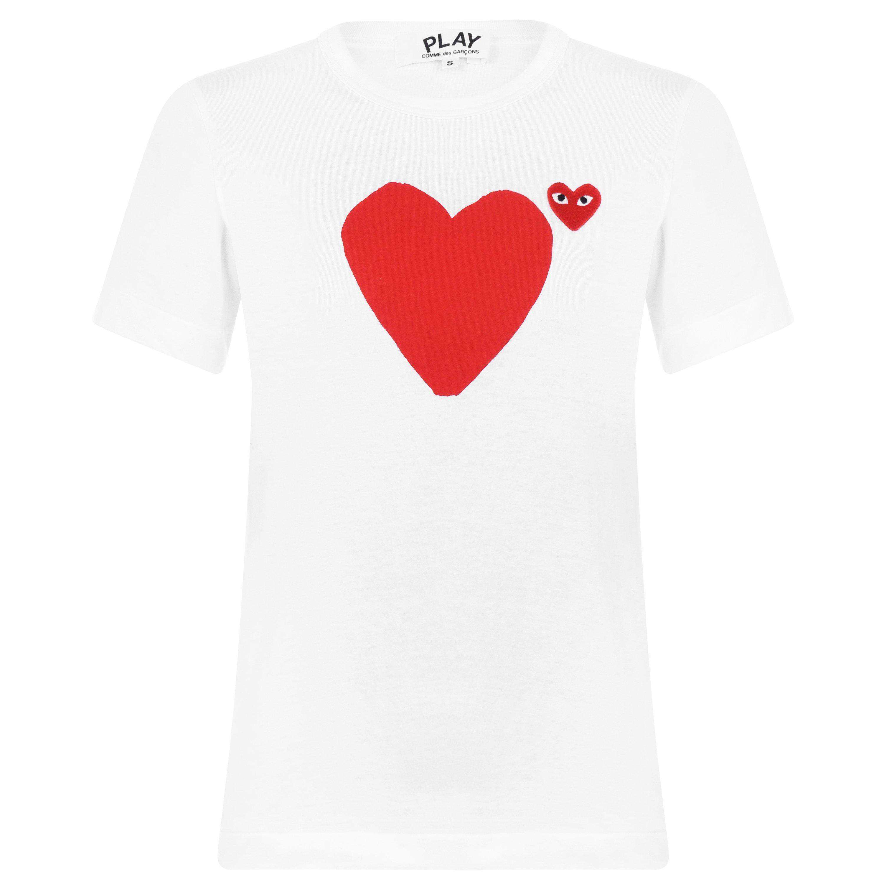 White/Red - Comme des Garcons PLAY - Signature Heart Logo Patch T-Shirt - 1