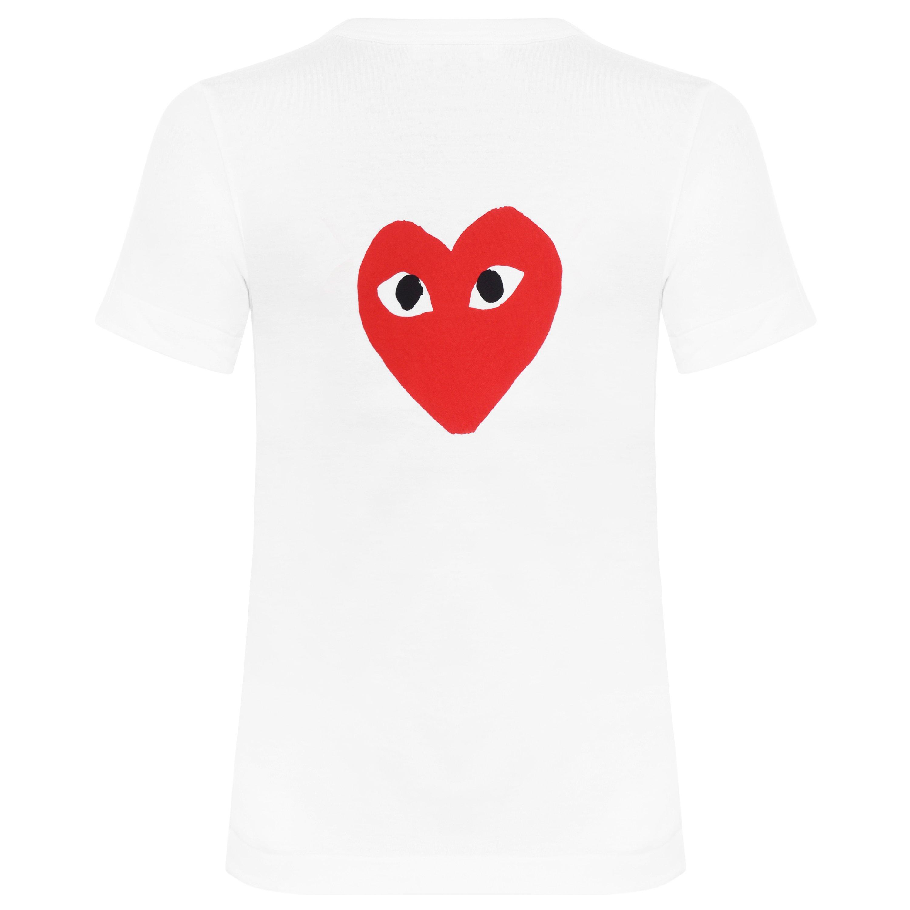 White/Red - Comme des Garcons PLAY - Signature Heart Logo Patch T-Shirt - 6