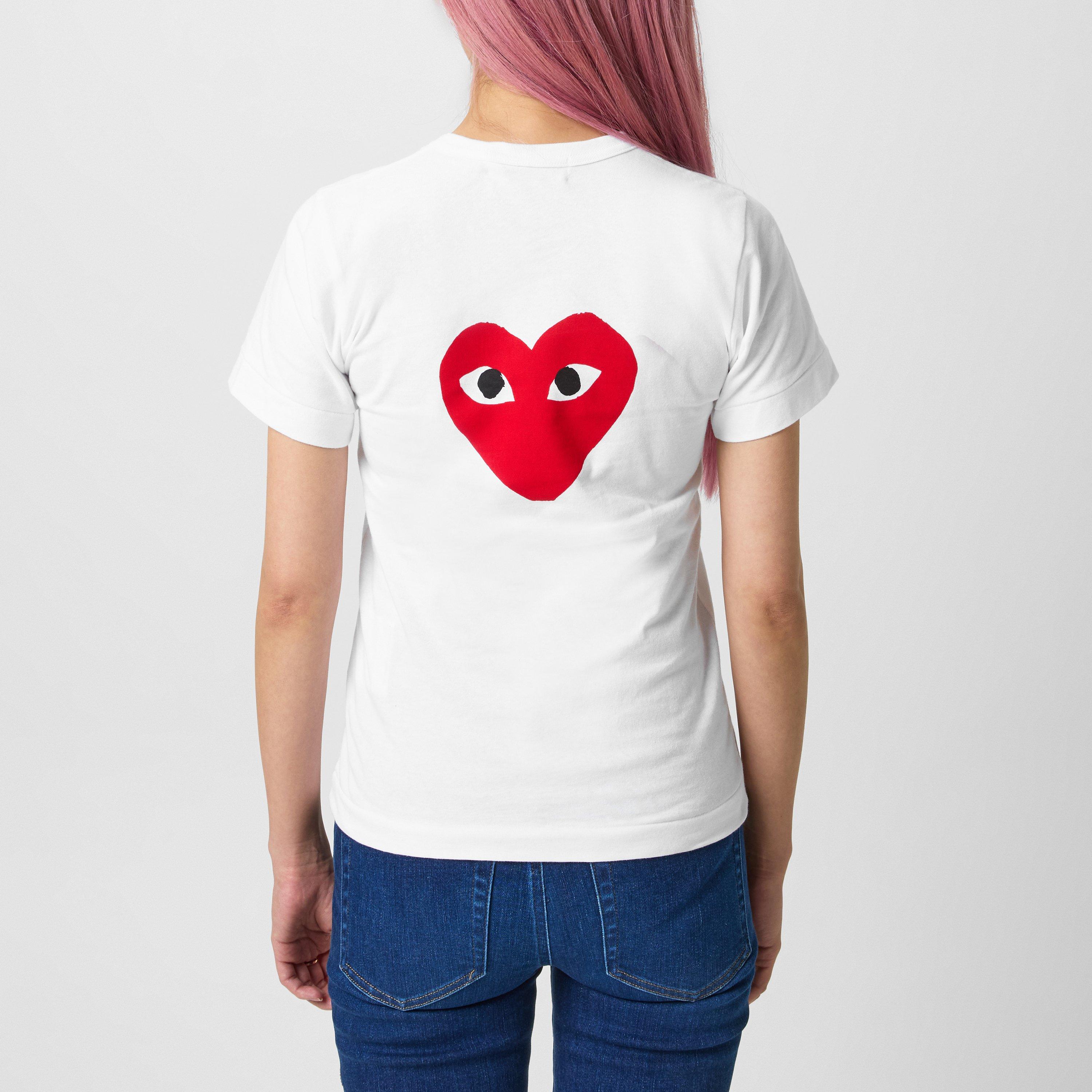 White/Red - Comme des Garcons PLAY - Signature Heart Logo Patch T-Shirt - 3