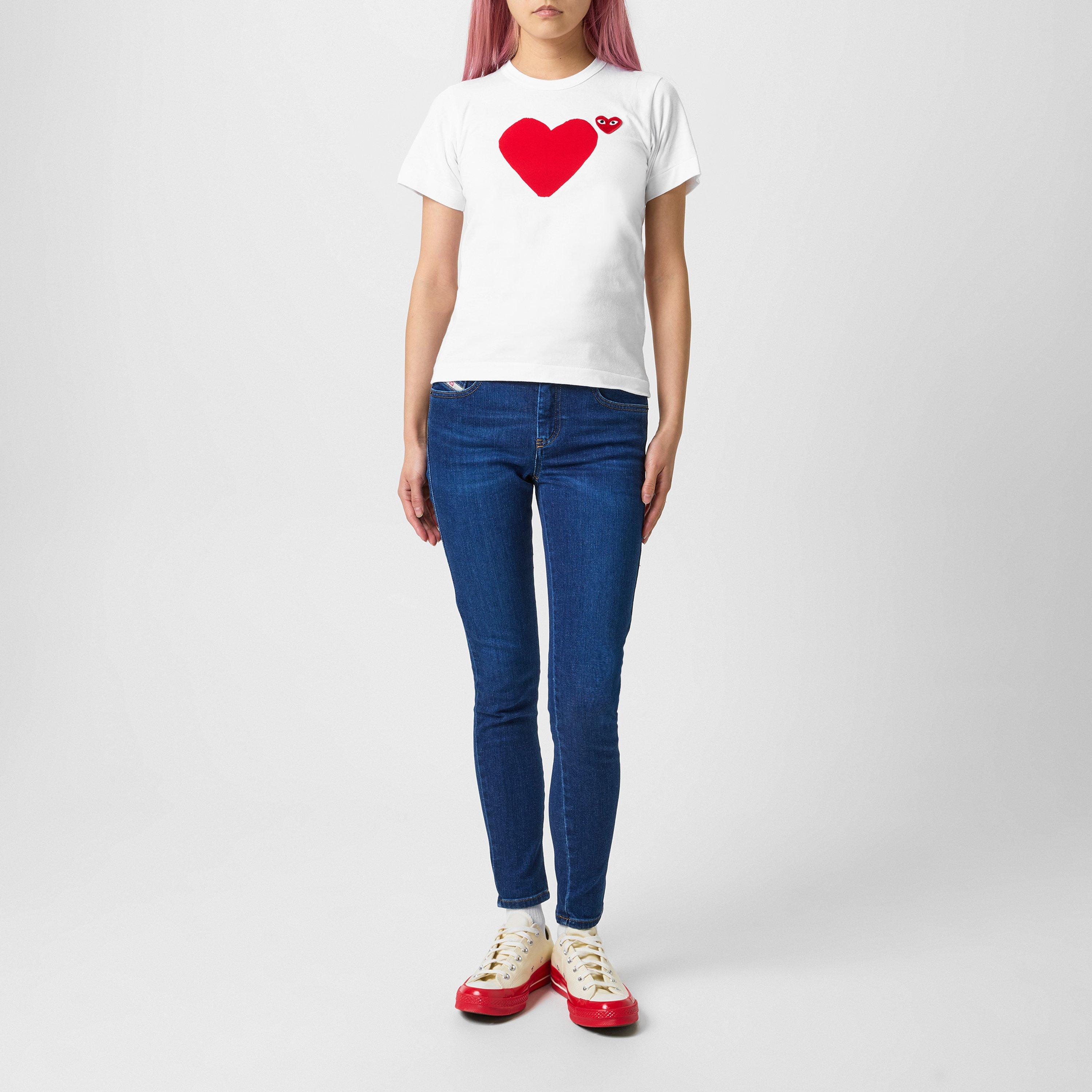 White/Red - Comme des Garcons PLAY - Signature Heart Logo Patch T-Shirt - 4