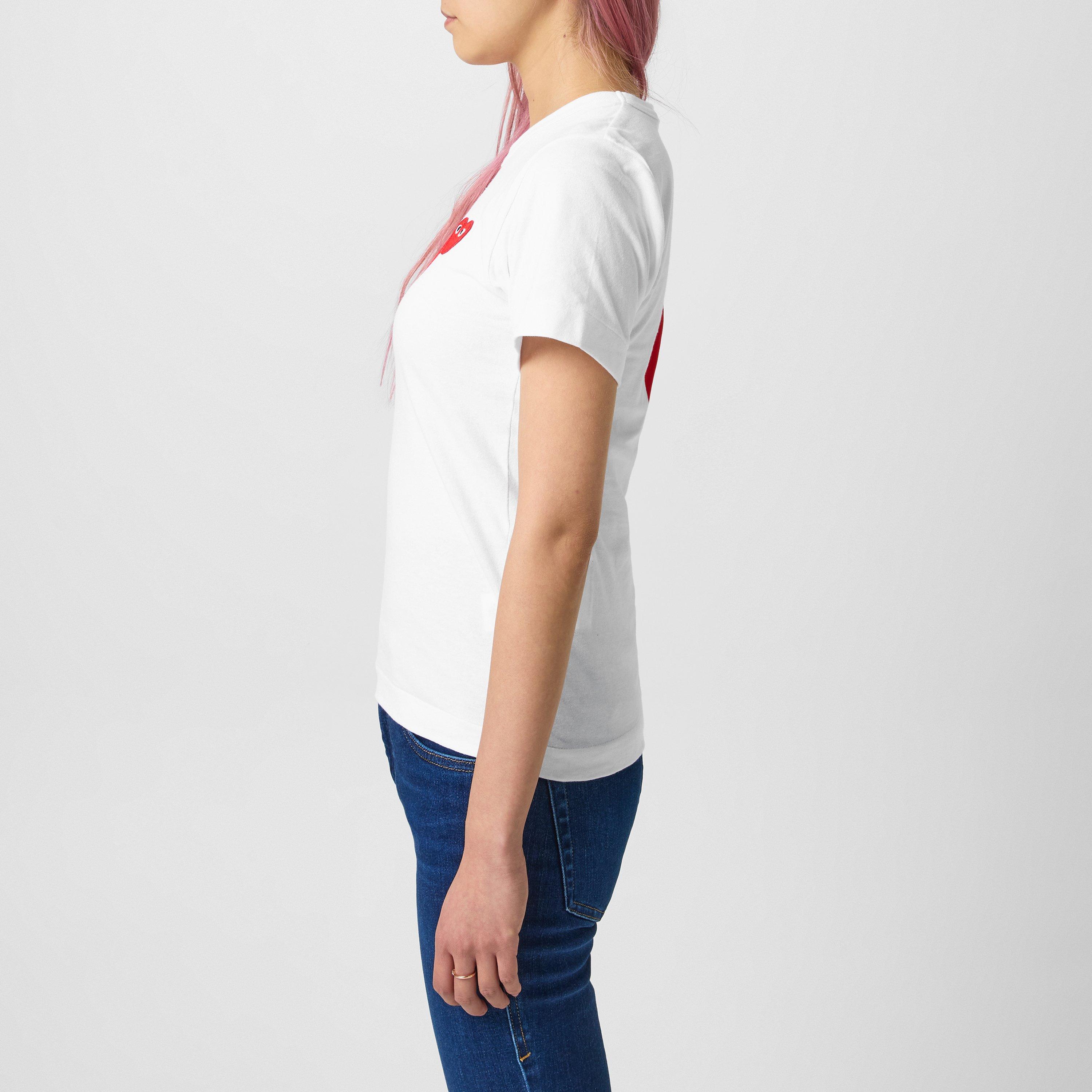White/Red - Comme des Garcons PLAY - Signature Heart Logo Patch T-Shirt - 5