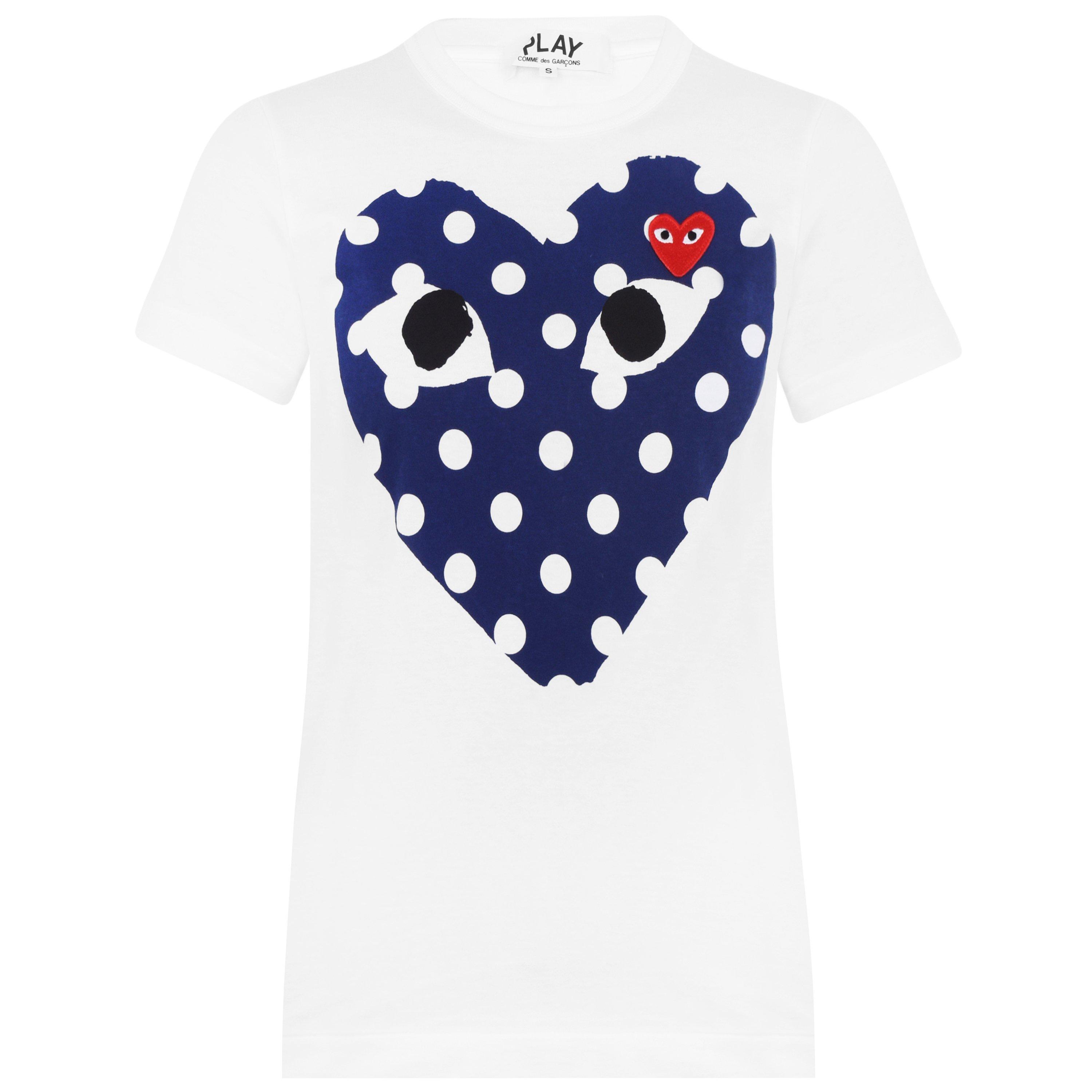 White/Blue - Comme des Garcons PLAY - Big Heart Polka-Dot T-Shirt - 1