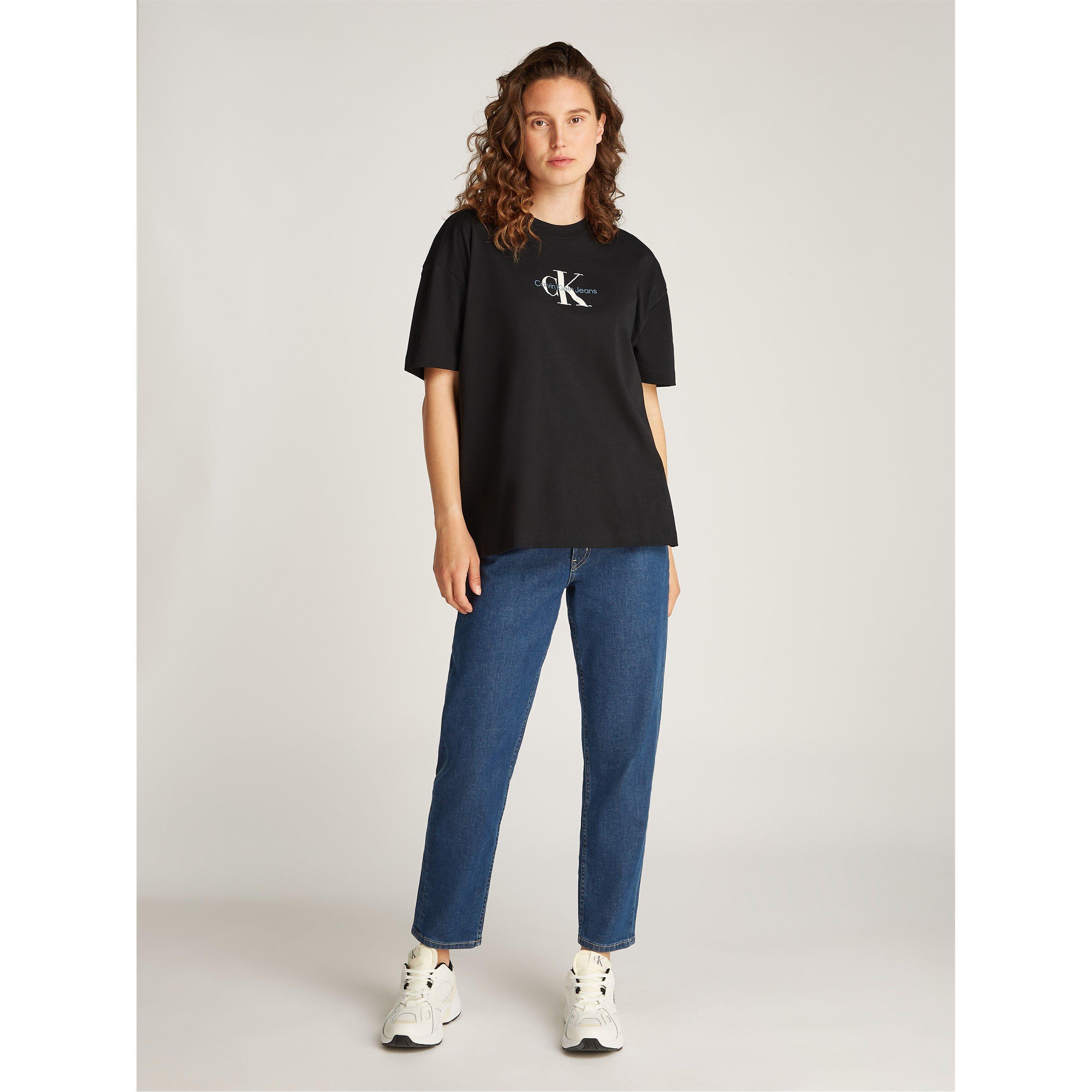 Ck Black - Calvin Klein Jeans - Women's Textured Monologo Boyfriend Oversized T-Shirt - 3