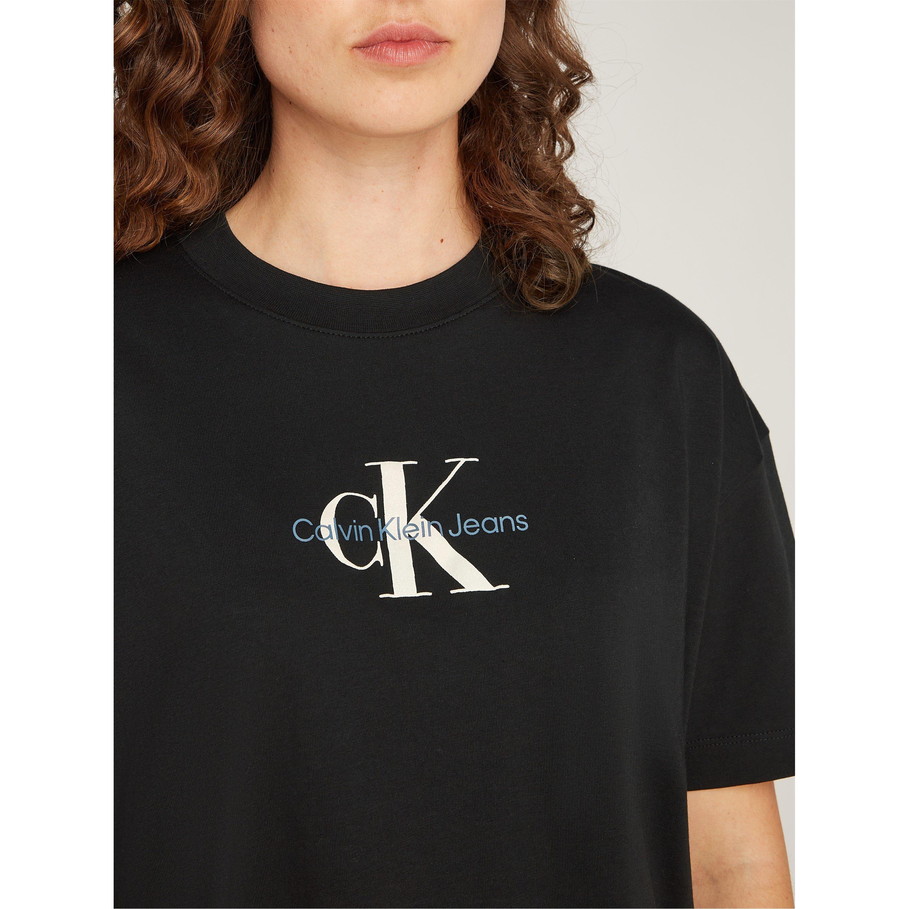 Ck Black - Calvin Klein Jeans - Women's Textured Monologo Boyfriend Oversized T-Shirt - 4