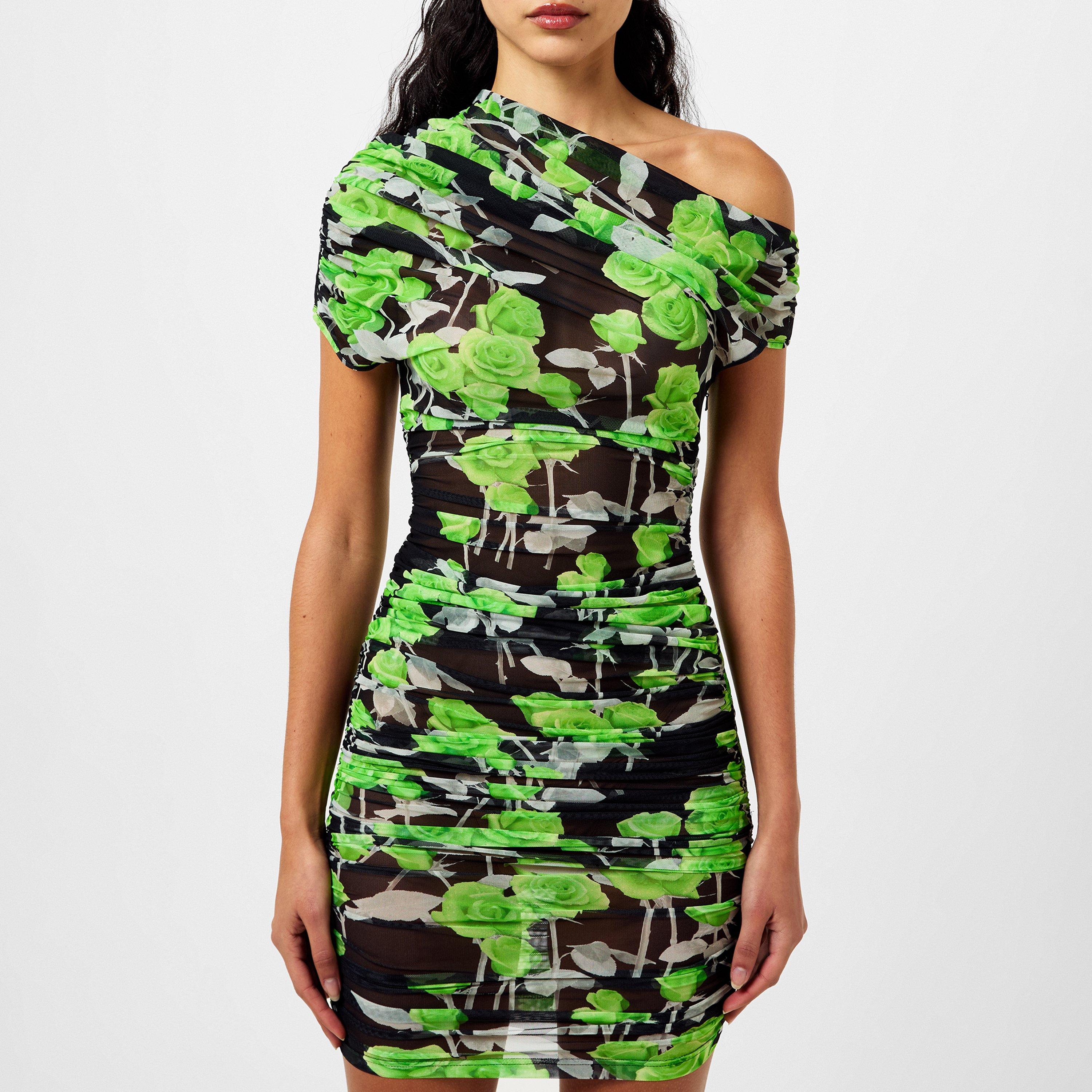Green Black - David Koma - Rose Print Asymmetric Mini Dress - 1