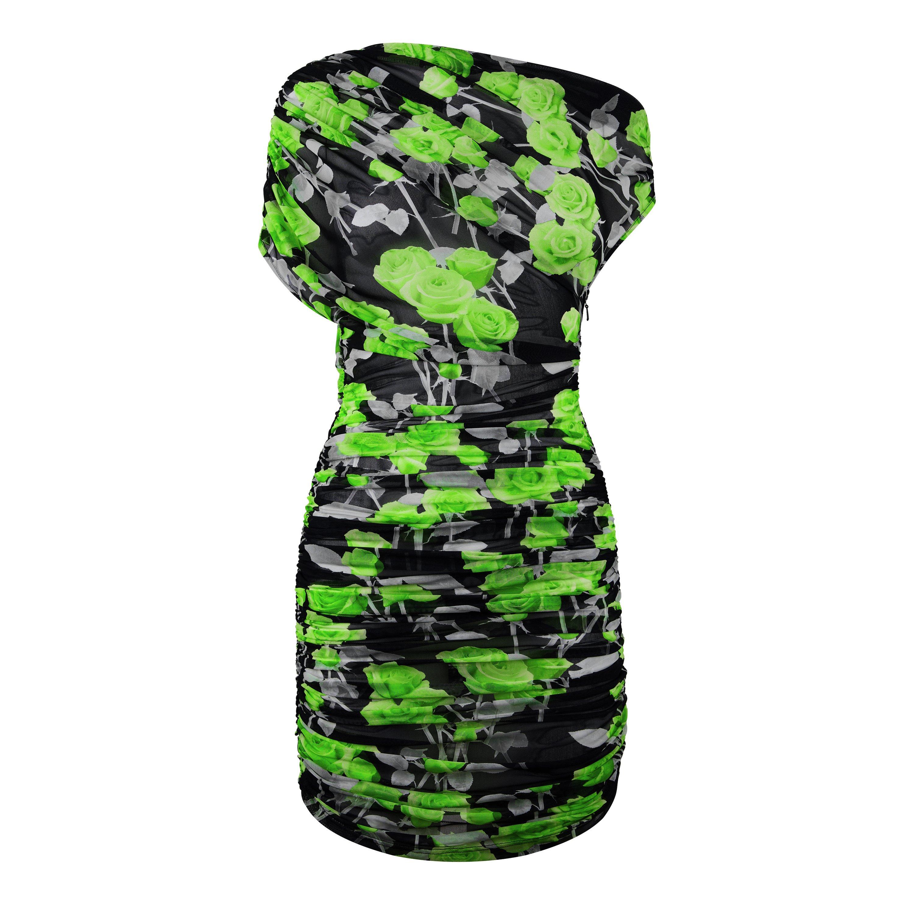 Green Black - David Koma - Rose Print Asymmetric Mini Dress - 5