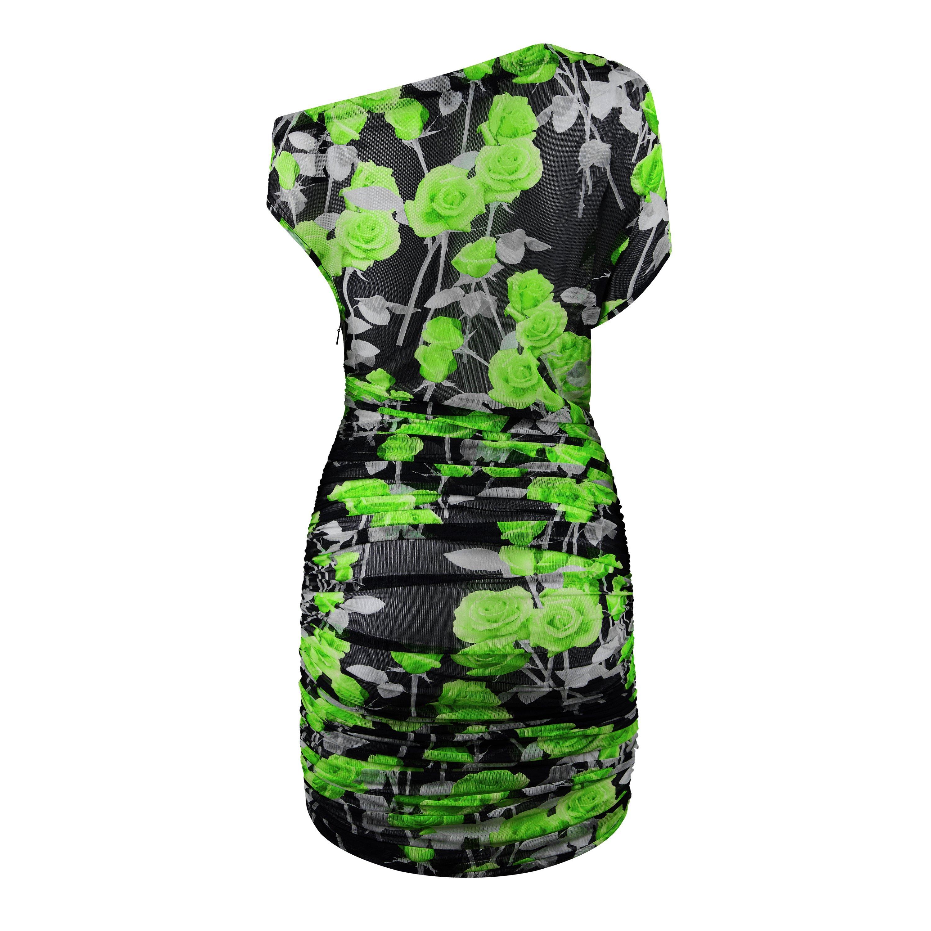 Green Black - David Koma - Rose Print Asymmetric Mini Dress - 6