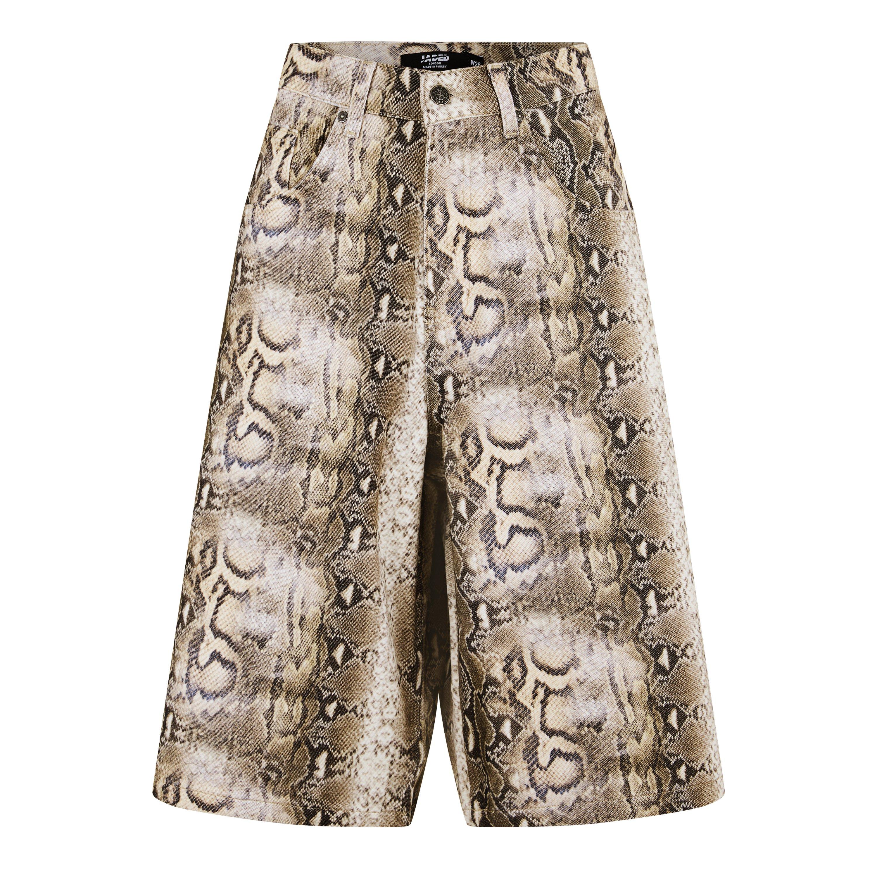 Jaded London | Faded Animal Print Jorts. | Denim Shorts
