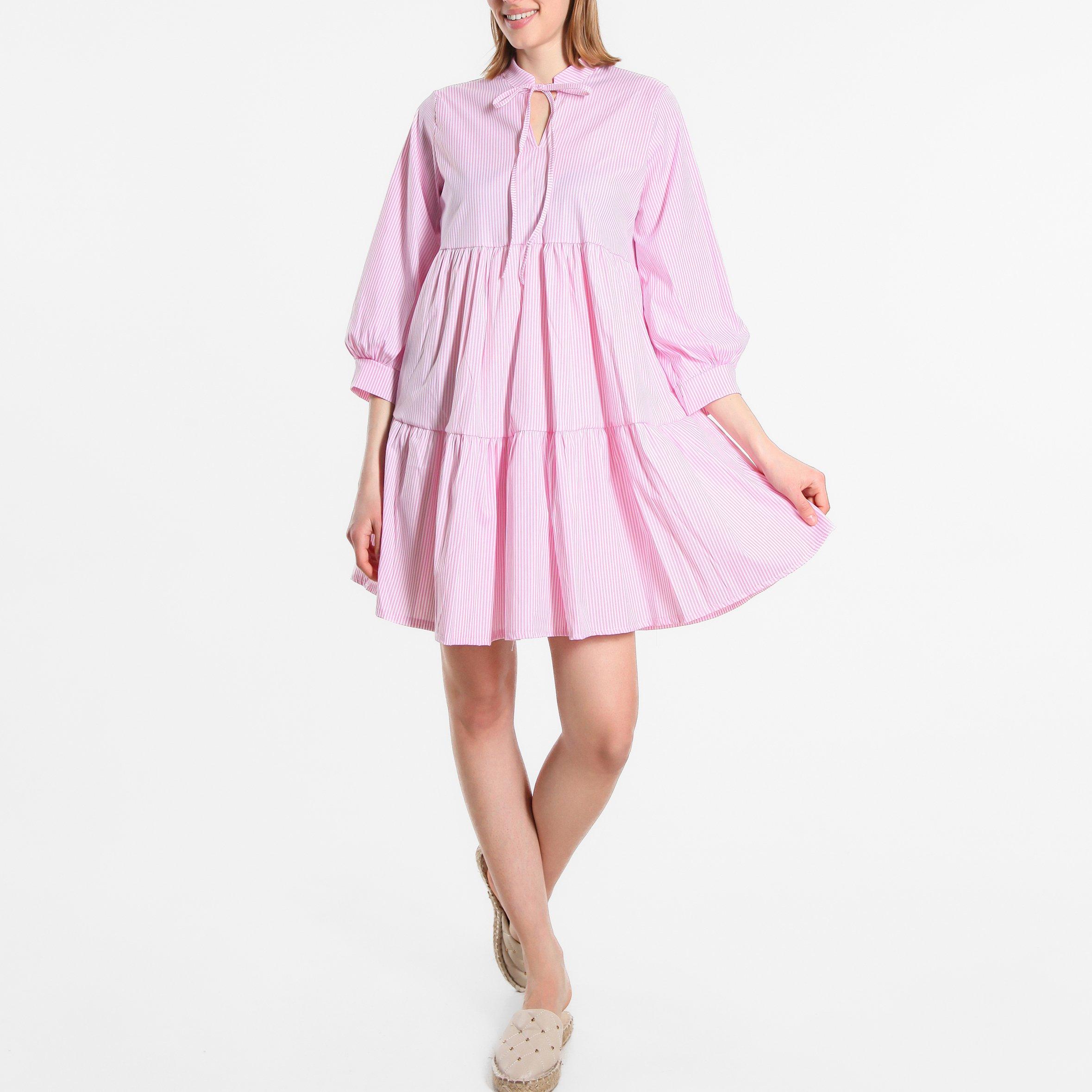 Rosa/Branco - Be You - Stripe Tiered Mini Dress - 2