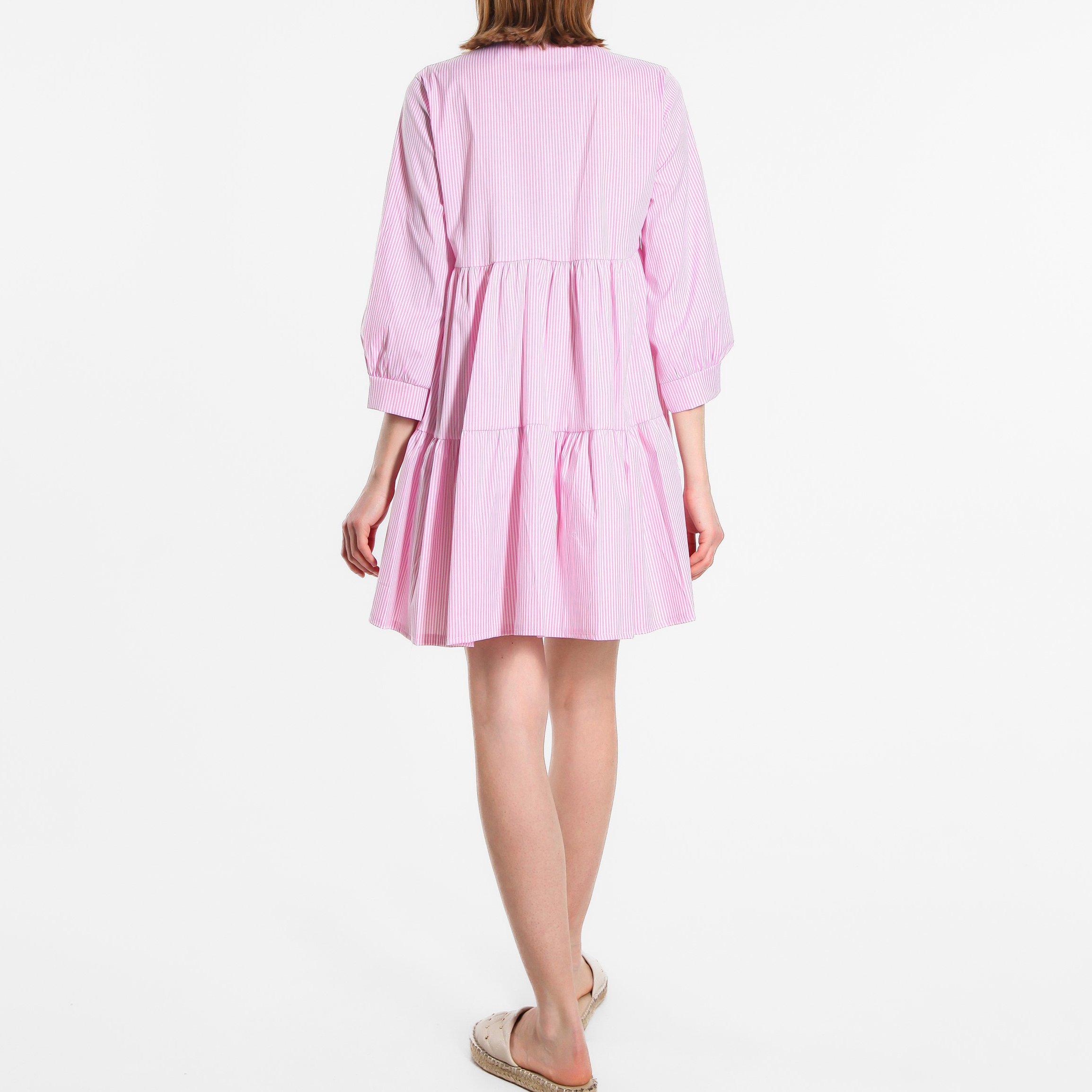 Rosa/Branco - Be You - Stripe Tiered Mini Dress - 4