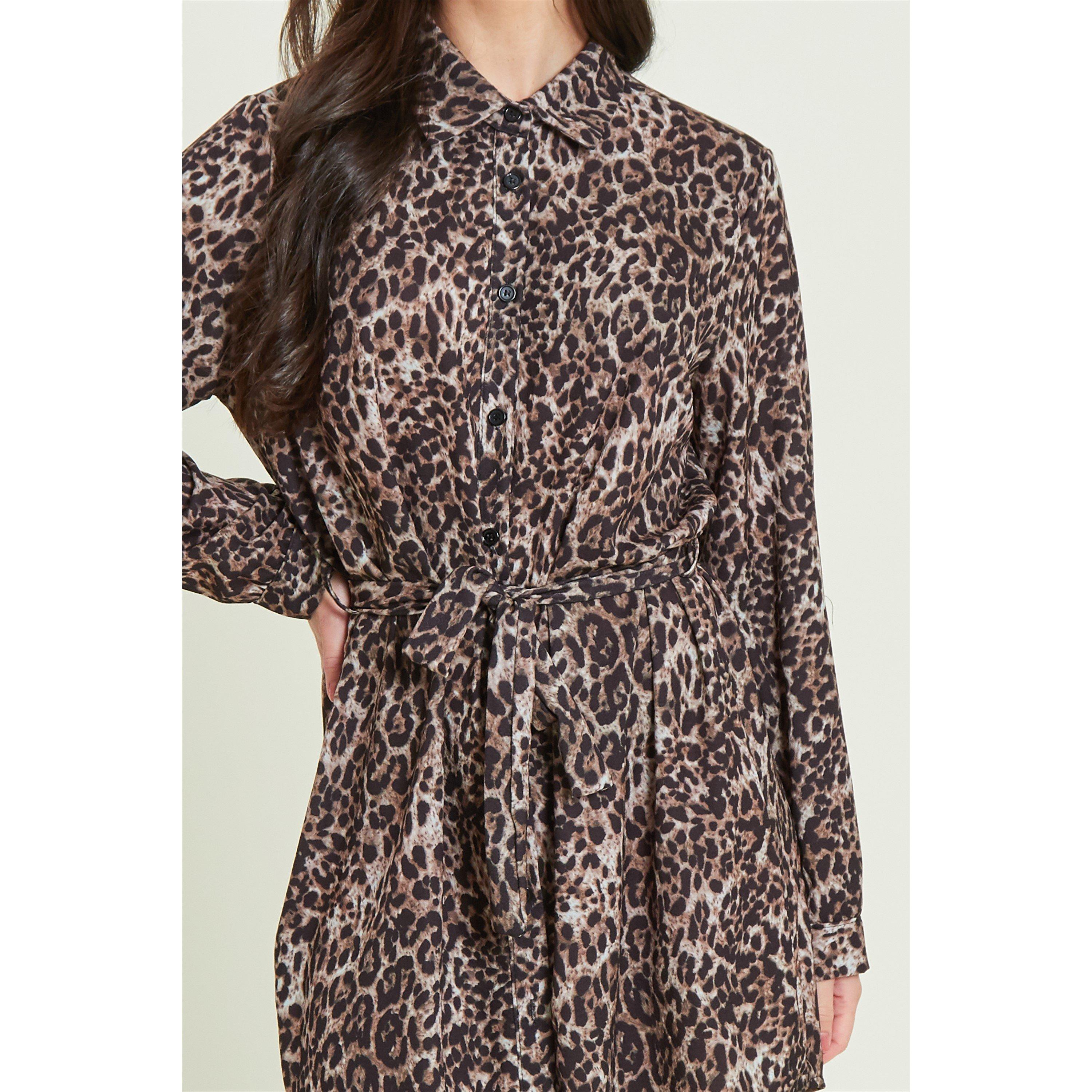 Leopard - Be You - Tie Belt Shirt Mini Dress - 3