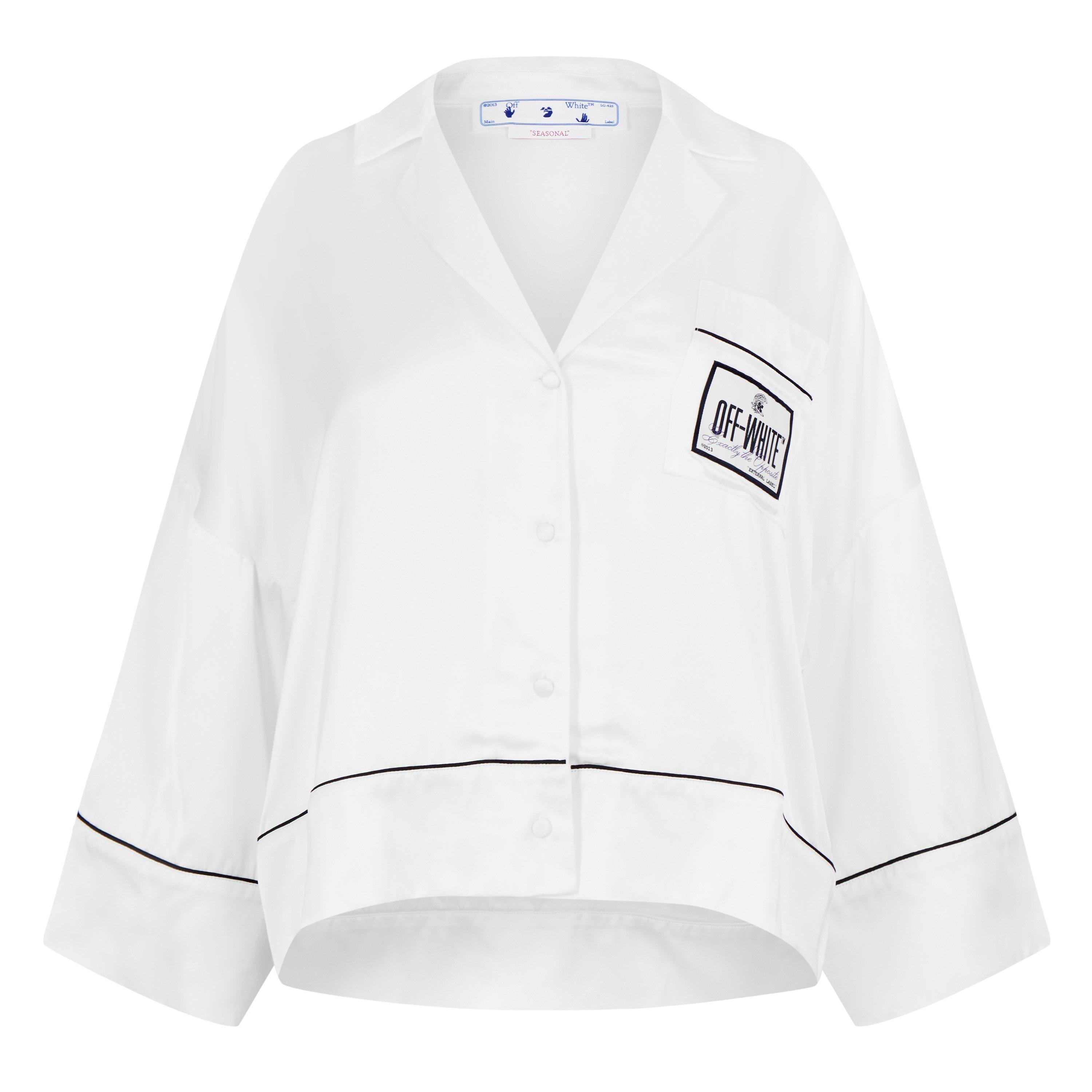 White - Off White - Women's Satin Pyjama Crop Shirt - 1